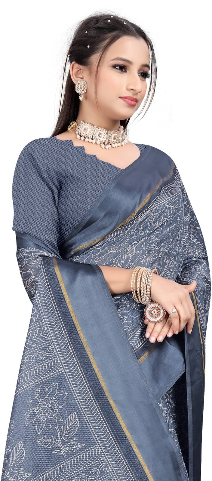 RUNAYA NX Linen Printed Saree With Unstitched Blouse Piece ( Pink ) RUNAYA NX Linen Printed Saree With Unstitched Blouse Piece ( Pink )