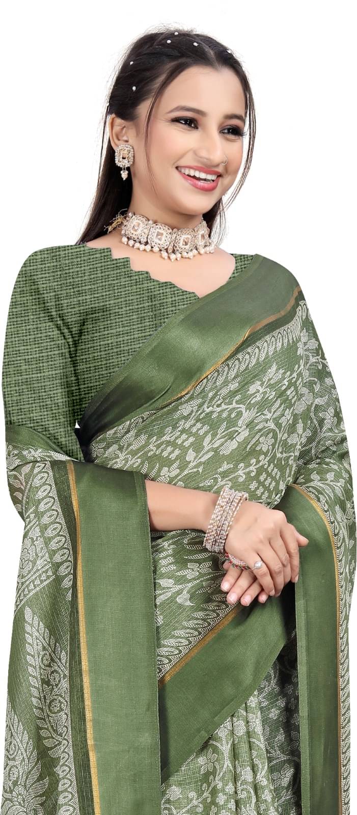     			RUNAYA NX Linen Printed Saree With Unstitched Blouse Piece ( Pink )