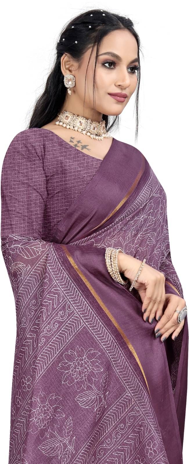 RUNAYA NX Linen Printed Saree With Unstitched Blouse Piece ( Pink ) RUNAYA NX Linen Printed Saree With Unstitched Blouse Piece ( Pink )
