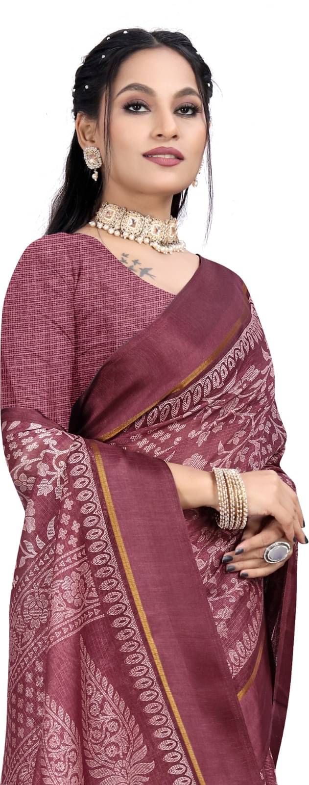     			RUNAYA NX Linen Printed Saree With Unstitched Blouse Piece ( Pink )