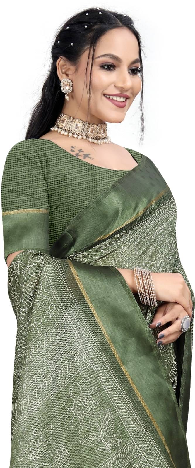     			RUNAYA NX Linen Printed Saree With Unstitched Blouse Piece ( Pink )