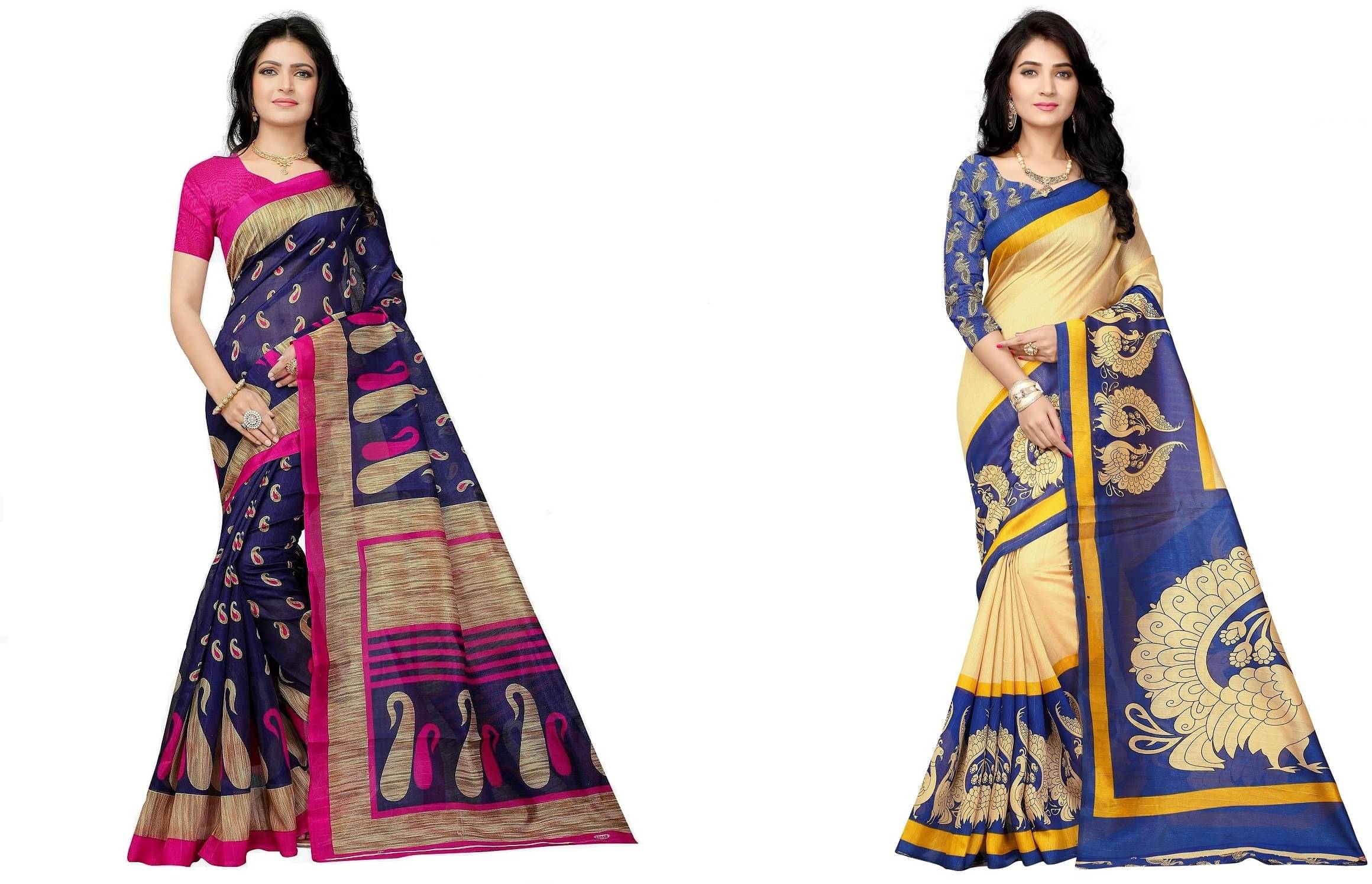     			RUNAYA NX Silk Blend Printed Saree With Unstitched Blouse Piece ( Multicolor )
