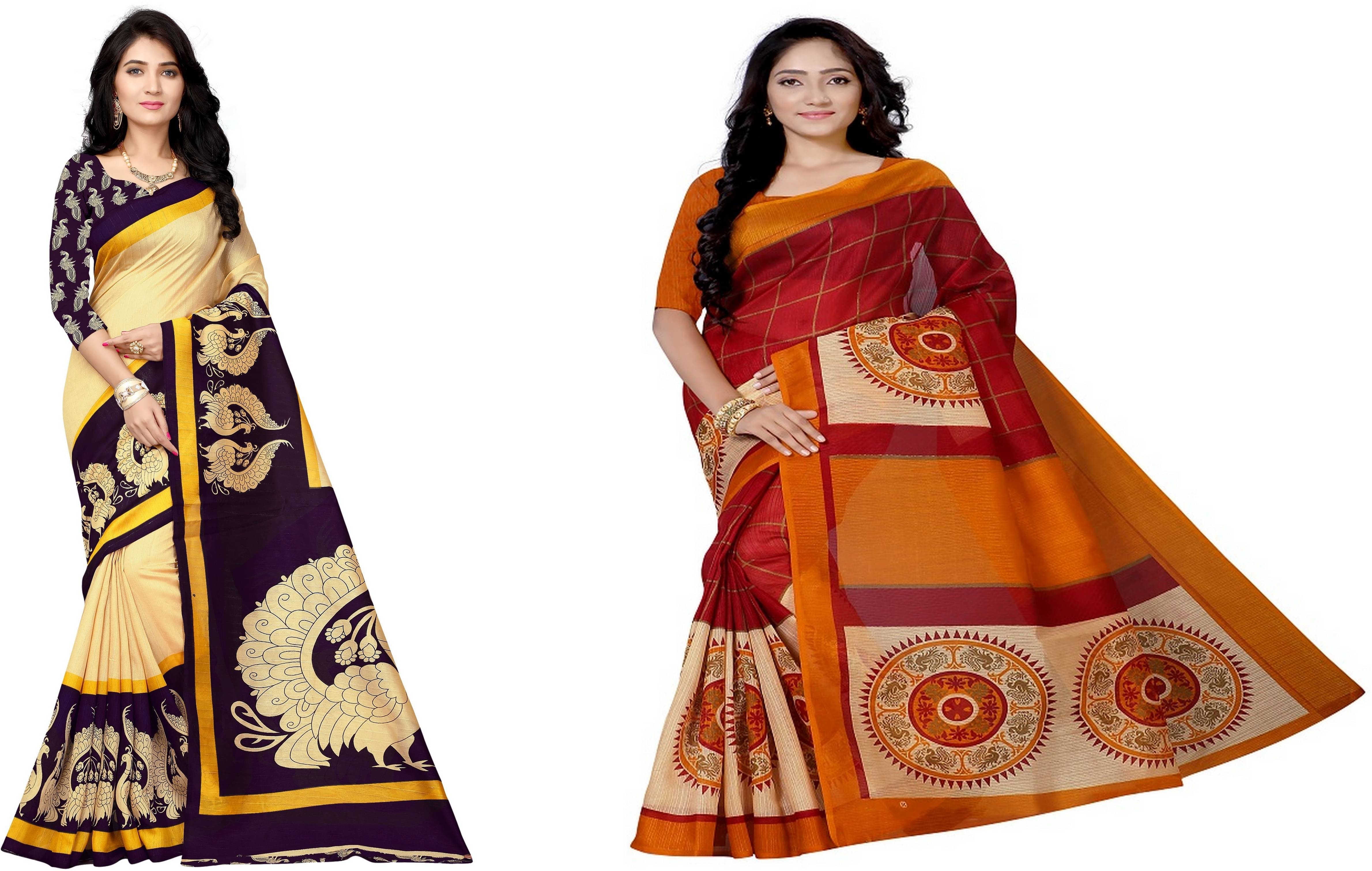     			RUNAYA NX Silk Blend Printed Saree With Unstitched Blouse Piece ( Multicolor )