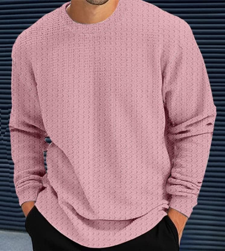 Reya Polyester Regular Fit Self Design Full Sleeves Men's Round T-Shirt - Pink ( Pack of 1 )