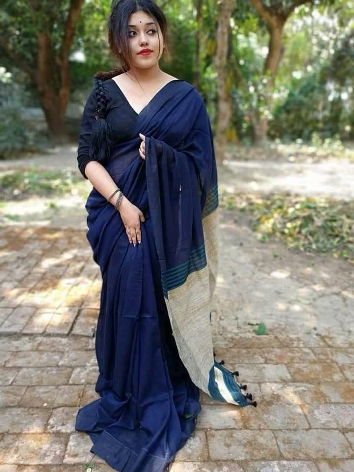     			SARADA HANDLOOM Cotton Colorblock Saree With Unstitched Blouse Piece ( Blue )