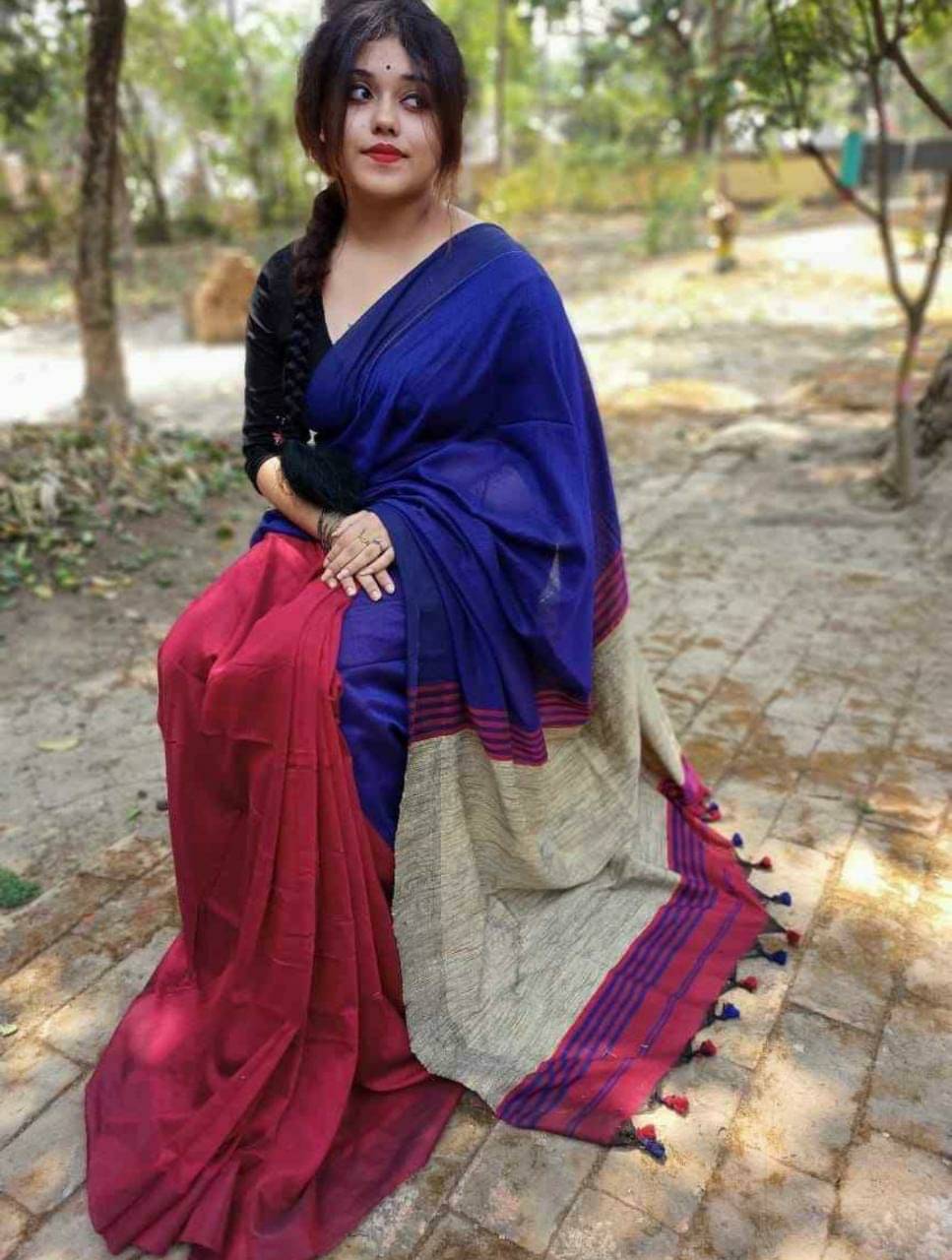 SARADA HANDLOOM Cotton Colorblock Saree With Unstitched Blouse Piece ( Maroon ) SARADA HANDLOOM Cotton Colorblock Saree With Unstitched Blouse Piece ( Maroon )