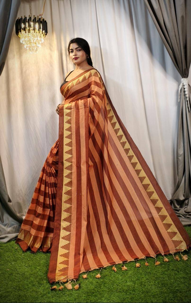     			SARADA HANDLOOM Cotton Self Design Saree With Unstitched Blouse Piece ( Khaki )