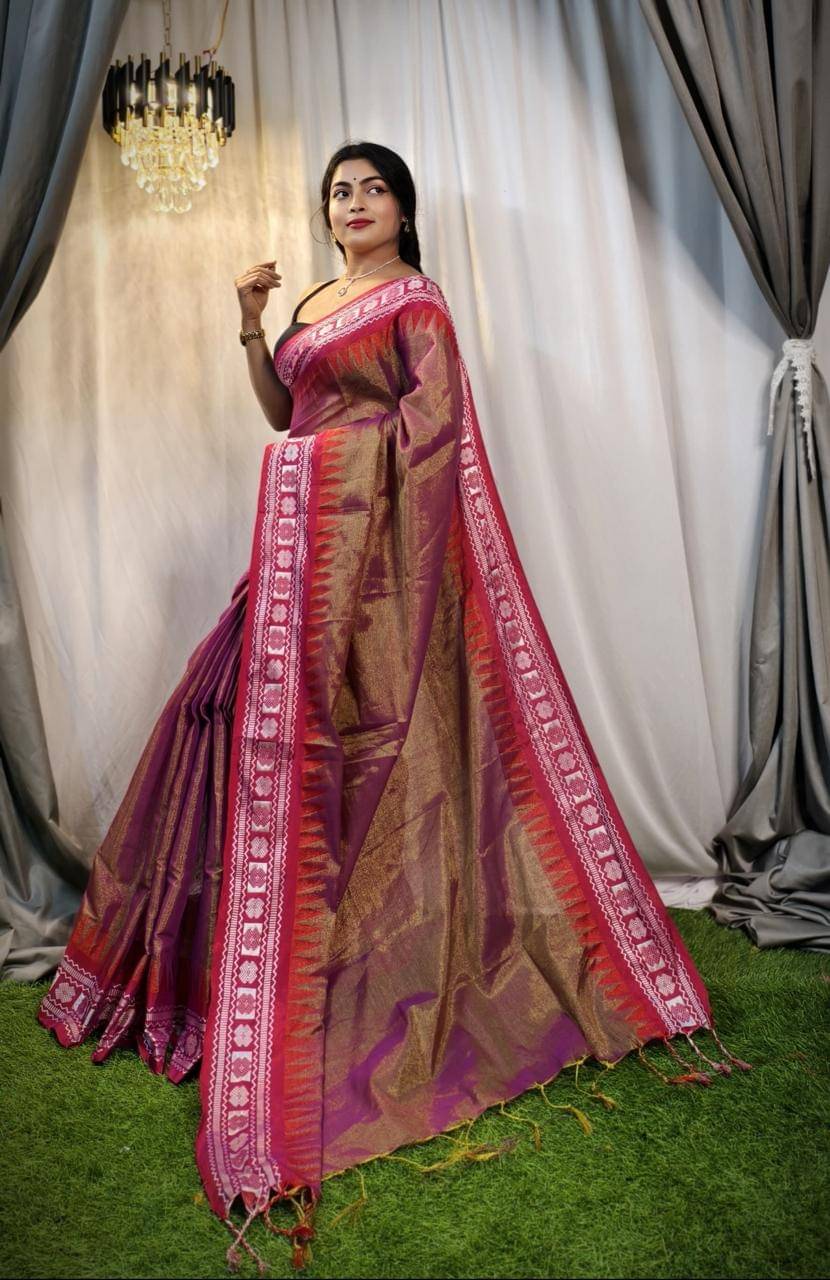 SARADA HANDLOOM Cotton Self Design Saree With Unstitched Blouse Piece ( Rani ) SARADA HANDLOOM Cotton Self Design Saree With Unstitched Blouse Piece ( Rani )