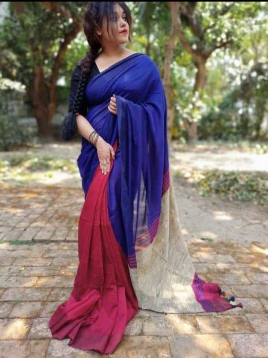     			SARADA HANDLOOM Cotton Self Design Saree With Unstitched Blouse Piece ( Blue )