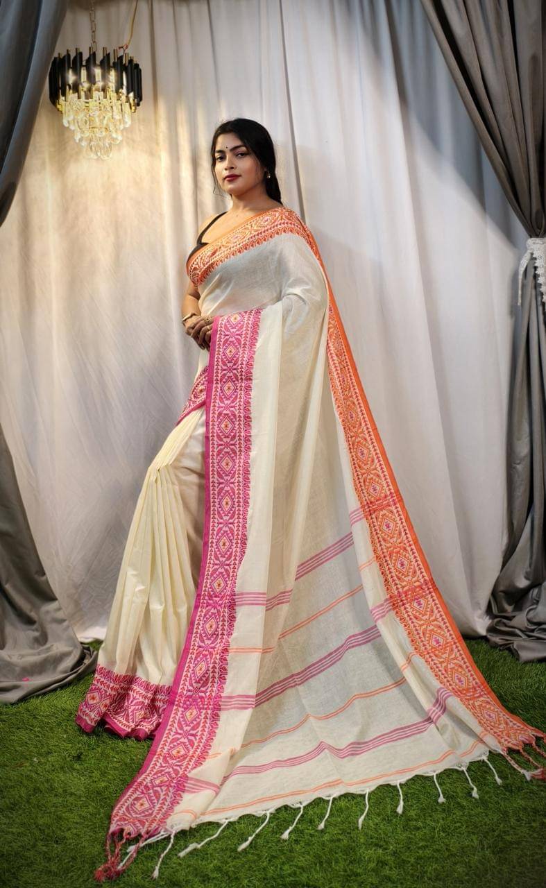 SARADA HANDLOOM Cotton Self Design Saree With Unstitched Blouse Piece ( White )     			SARADA HANDLOOM Cotton Self Design Saree With Unstitched Blouse Piece ( White )