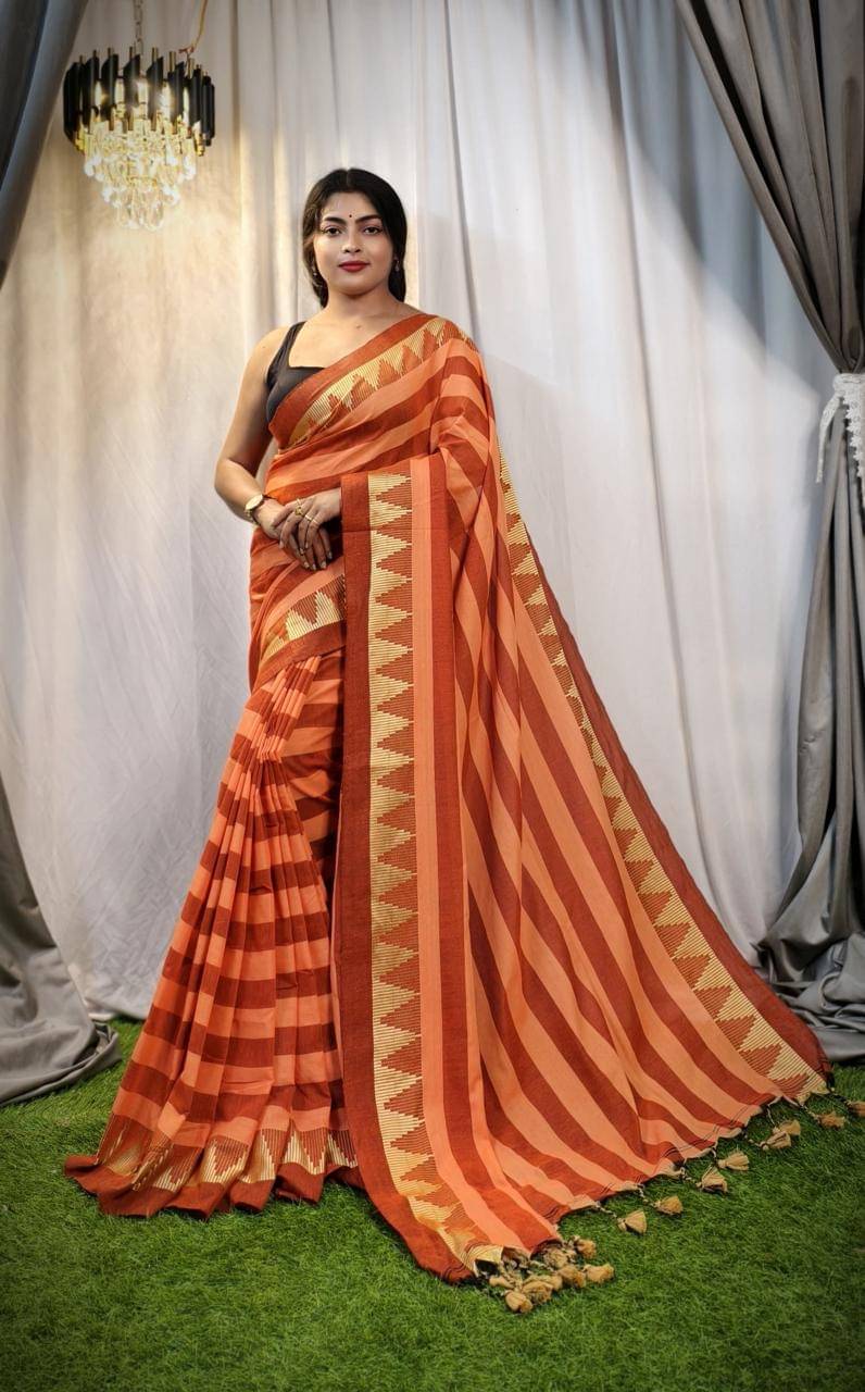     			SARADA HANDLOOM Cotton Self Design Saree With Unstitched Blouse Piece ( Beige )