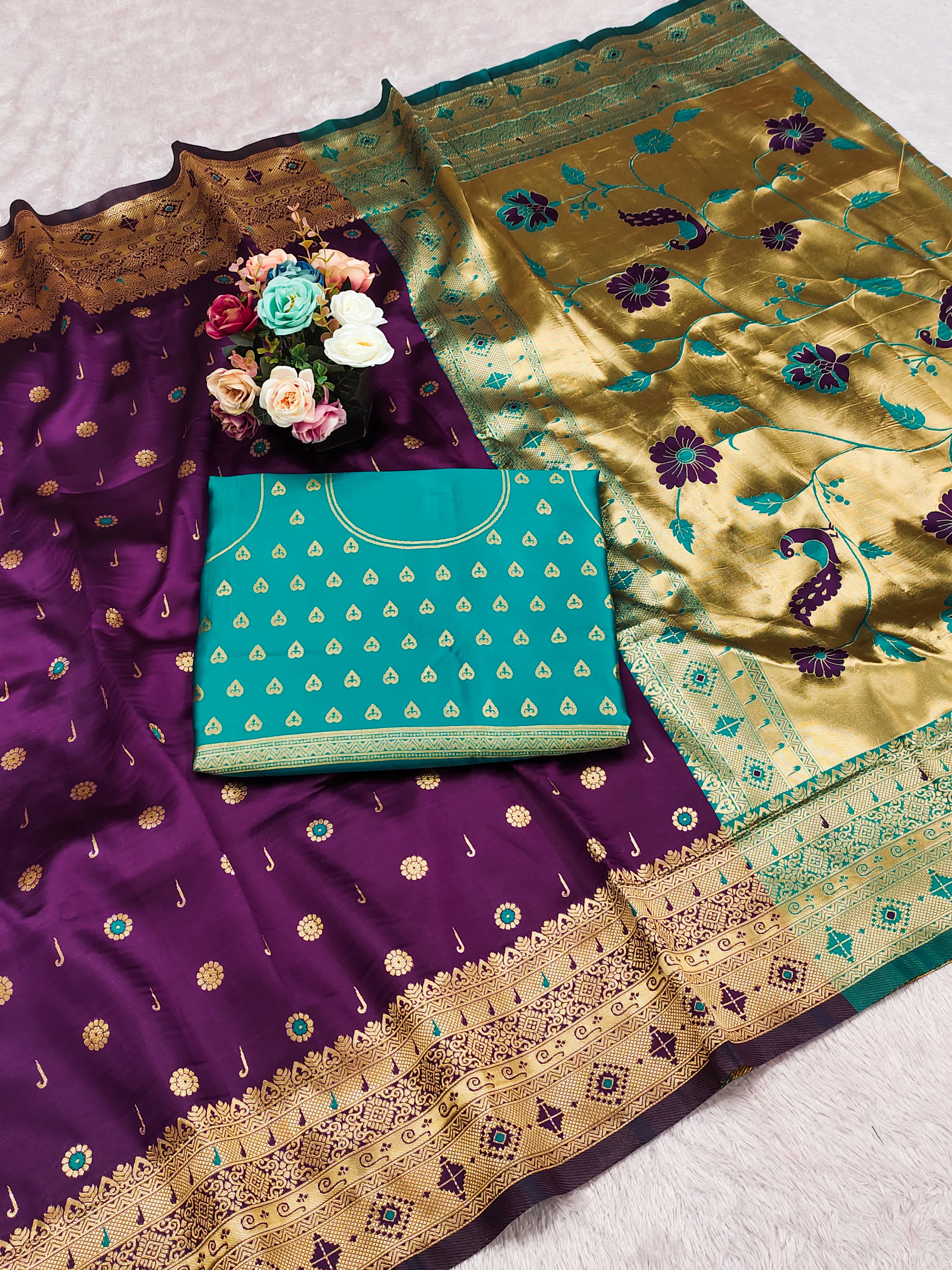    			Sindharat Fashion Banarasi Silk Woven Saree With Unstitched Blouse Piece ( Purple )