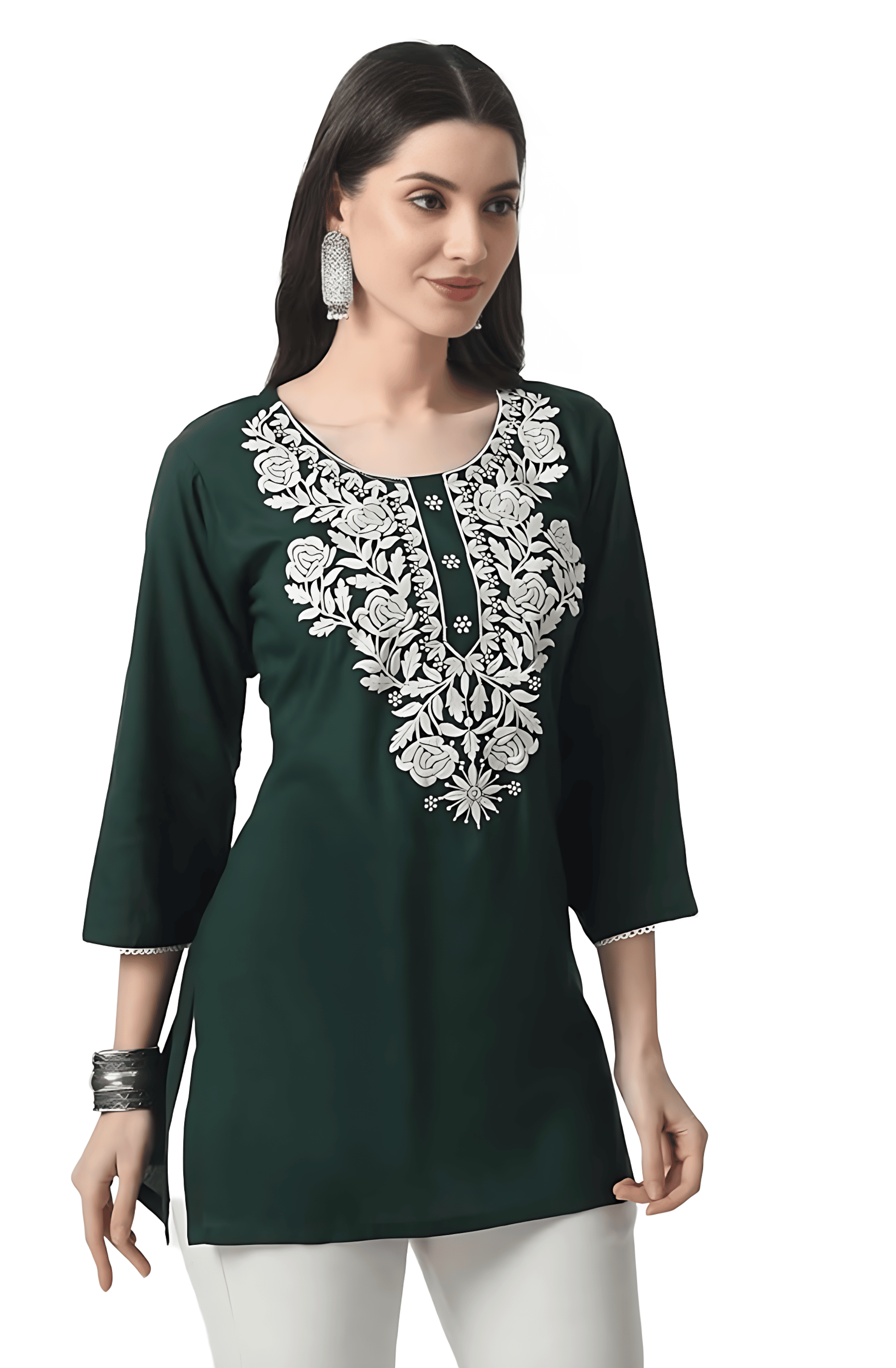 TNQ Pack of 1 Rayon Embroidered Straight Women's Kurti - ( Green ) TNQ Pack of 1 Rayon Embroidered Straight Women's Kurti - ( Green )