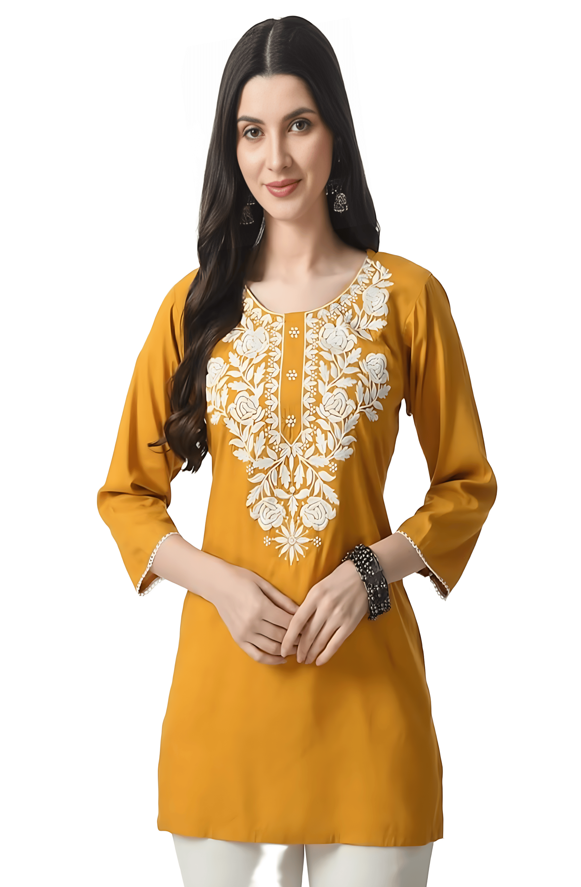 TNQ Pack of 1 Rayon Embroidered Straight Women's Kurti - ( Mustard ) TNQ Pack of 1 Rayon Embroidered Straight Women's Kurti - ( Mustard )