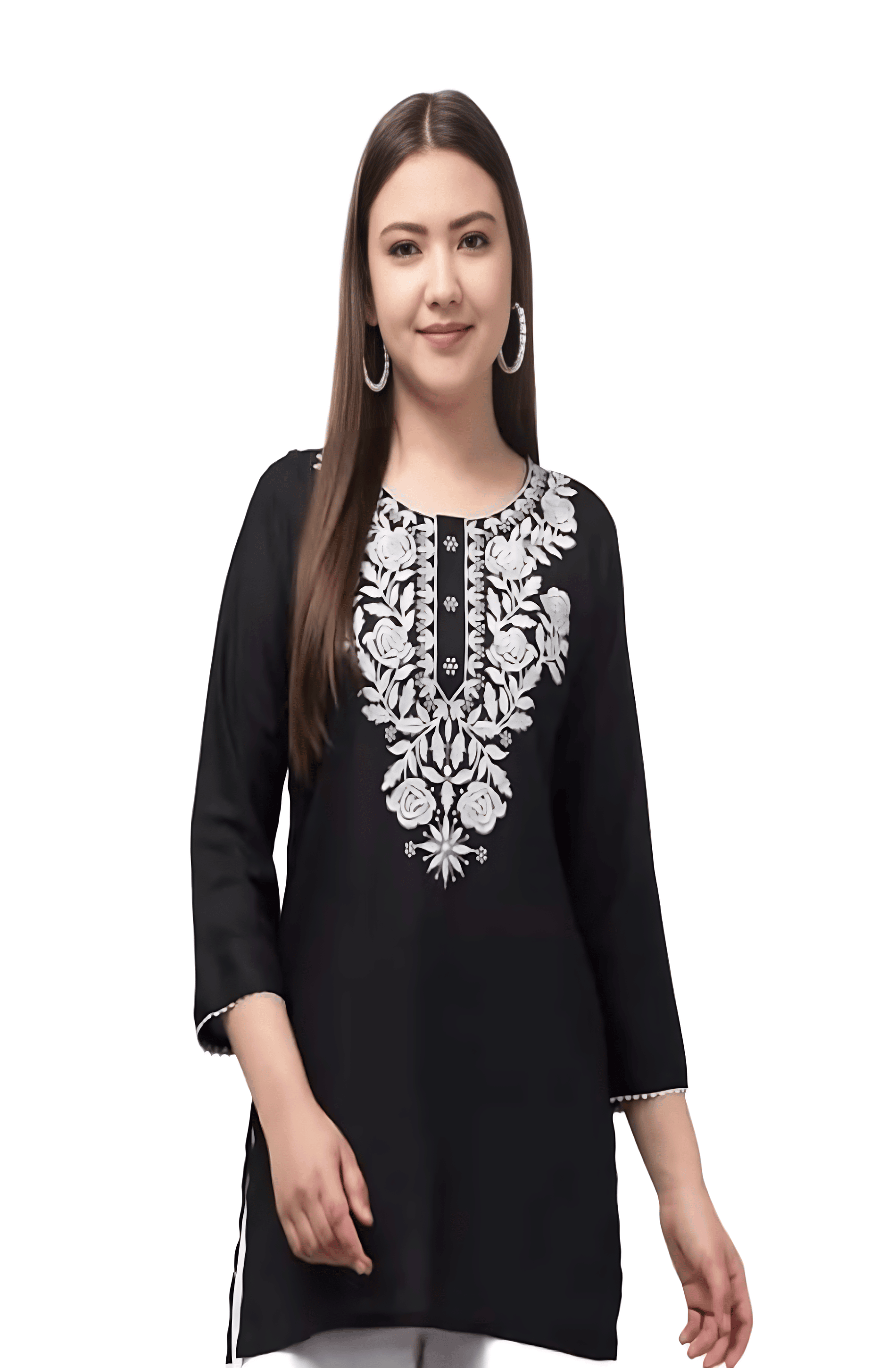 TNQ Pack of 1 Rayon Embroidered Straight Women's Kurti - ( Black ) TNQ Pack of 1 Rayon Embroidered Straight Women's Kurti - ( Black )
