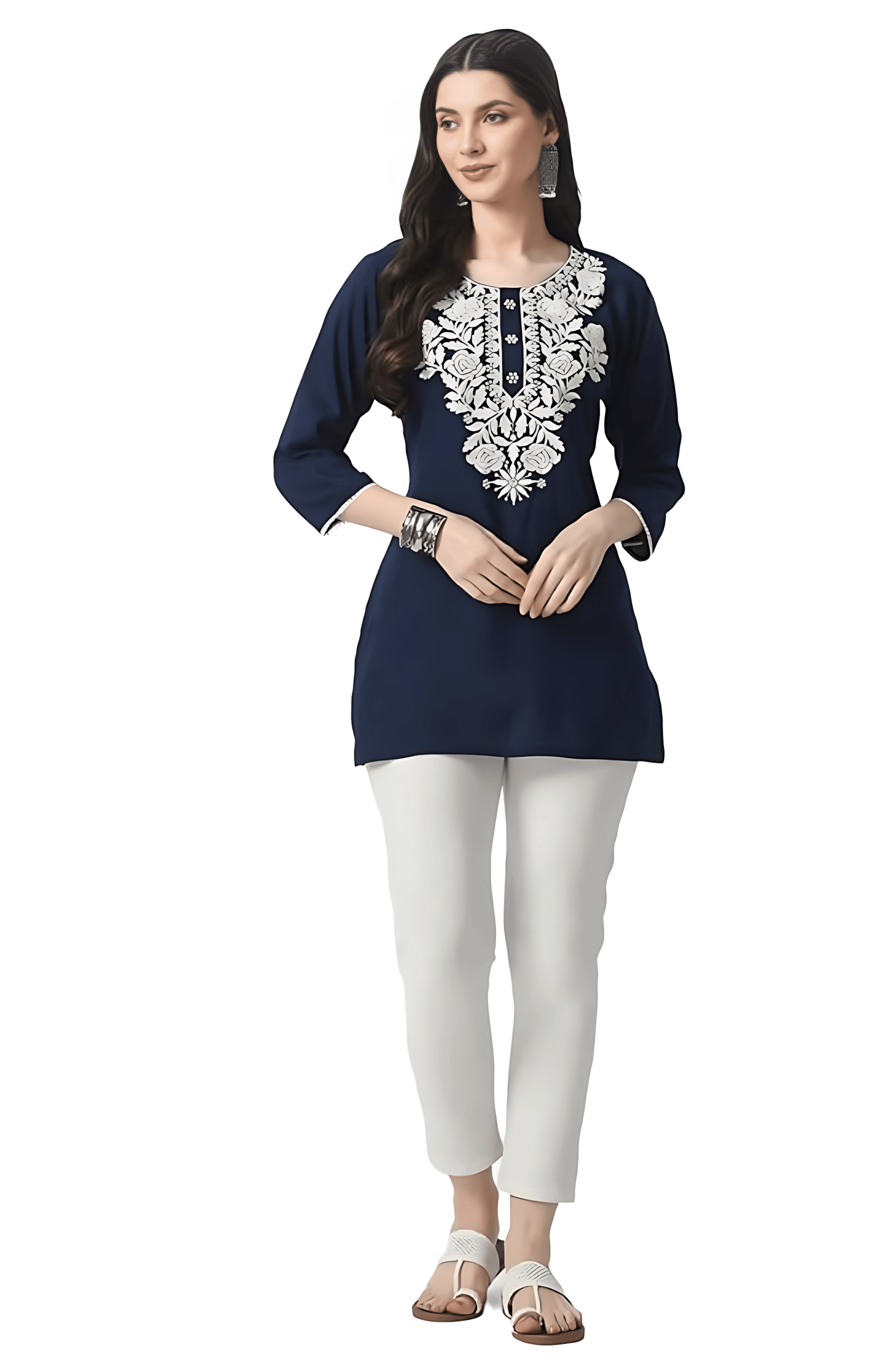 TNQ Pack of 1 Rayon Embroidered Straight Women's Kurti - ( Navy Blue ) TNQ Pack of 1 Rayon Embroidered Straight Women's Kurti - ( Navy Blue )