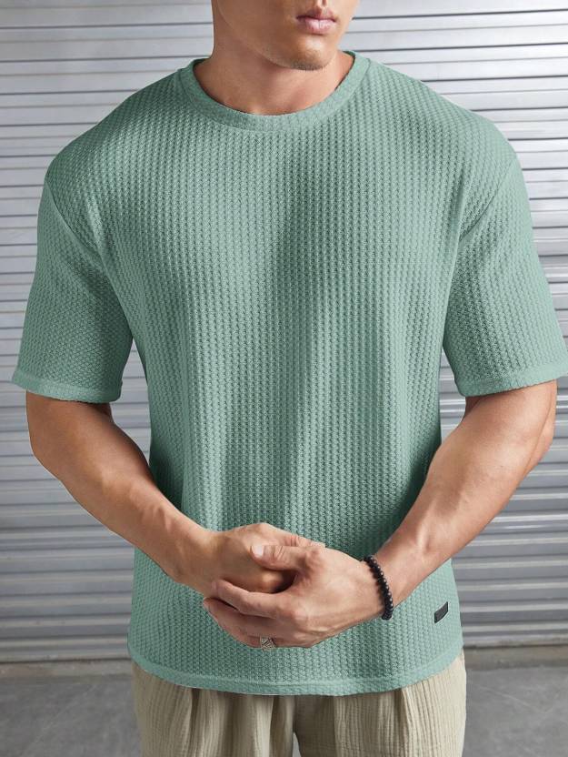     			TOROLY Cotton Blend Regular Fit Self Design Half Sleeves Men's Round T-Shirt - Mint Green ( Pack of 1 )