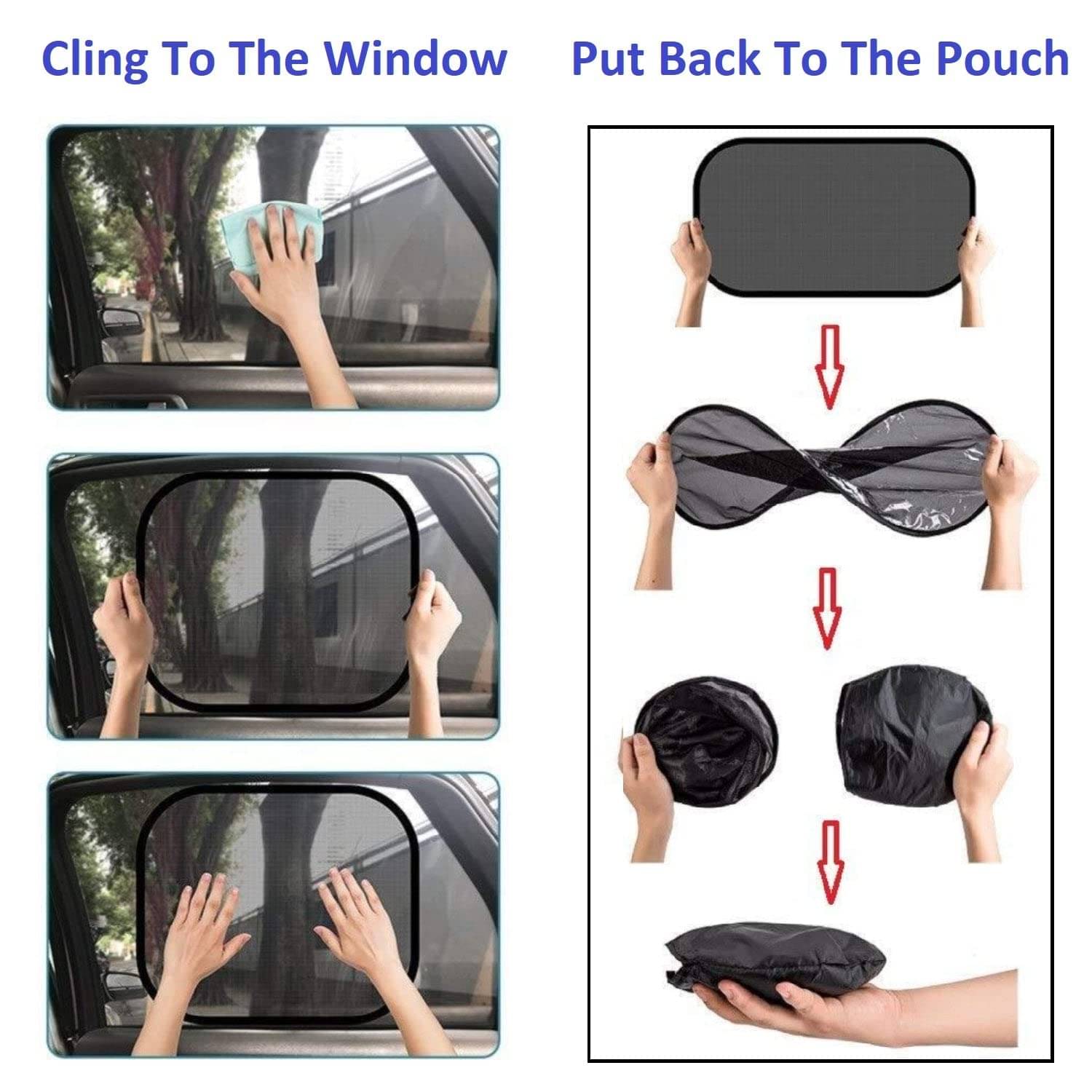 Valdez Car Window Curtain Sticky Sun Shades, Universal Fit Sunshades for Side Window, Rear Window, Black Color, 4 Pieces Valdez Car Window Curtain Sticky Sun Shades, Universal Fit Sunshades for Side Window, Rear Window, Black Color, 4 Pieces