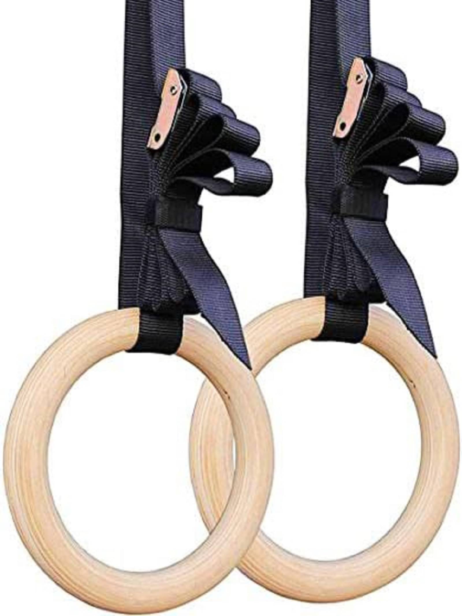 Wood Gymnastic Rings with Adjustable Number Suspension Trainer Straps with Cam Buckle Heavy Duty Wood Gymnastic Rings with Adjustable Number Suspension Trainer Straps with Cam Buckle Heavy Duty