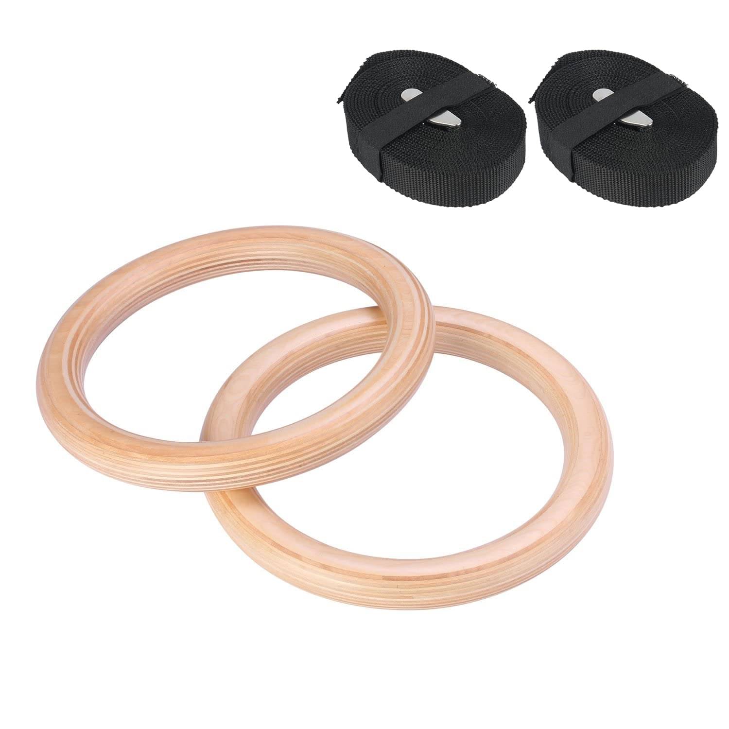 Wooden Gymnastic Rings with Adjustable Number Straps, Crossfit Rings for Gym, Workout, Exercise, Outdoor Training Wooden Gymnastic Rings with Adjustable Number Straps, Crossfit Rings for Gym, Workout, Exercise, Outdoor Training