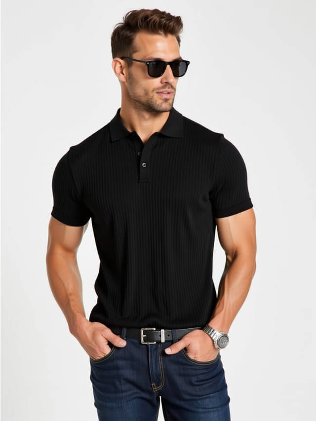     			fashion and youth Pack of 1 Cotton Blend Regular Fit Solid Half Sleeves Men's Polo T Shirt ( Black )