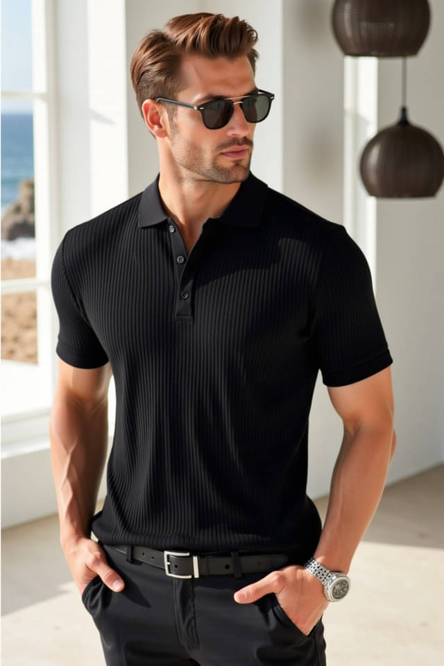     			fashion and youth Pack of 1 Cotton Blend Regular Fit Solid Half Sleeves Men's Polo T Shirt ( Black )