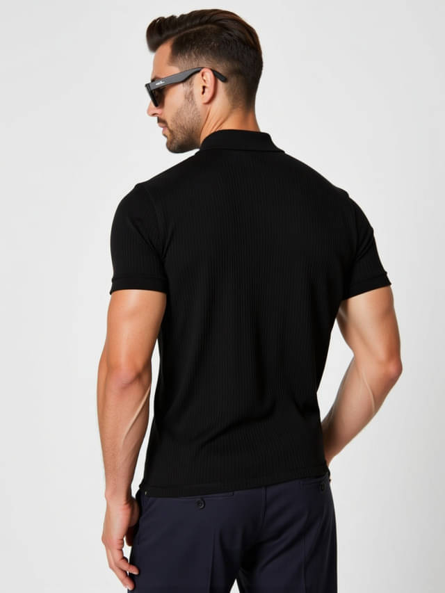     			fashion and youth Pack of 1 Cotton Blend Regular Fit Solid Half Sleeves Men's Polo T Shirt ( Black )