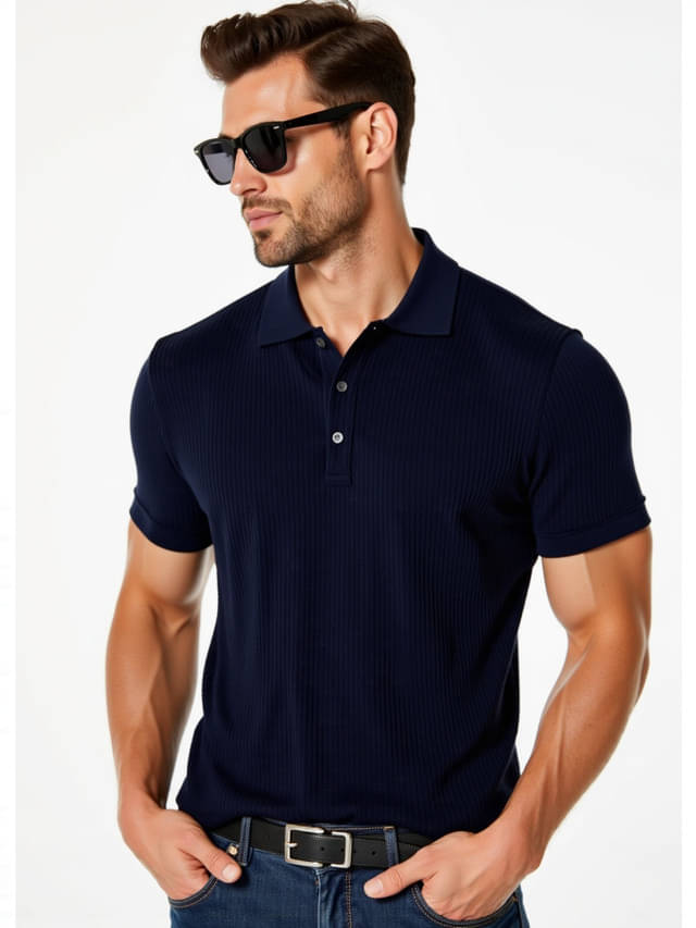     			fashion and youth Pack of 1 Cotton Blend Regular Fit Solid Half Sleeves Men's Polo T Shirt ( Navy Blue )