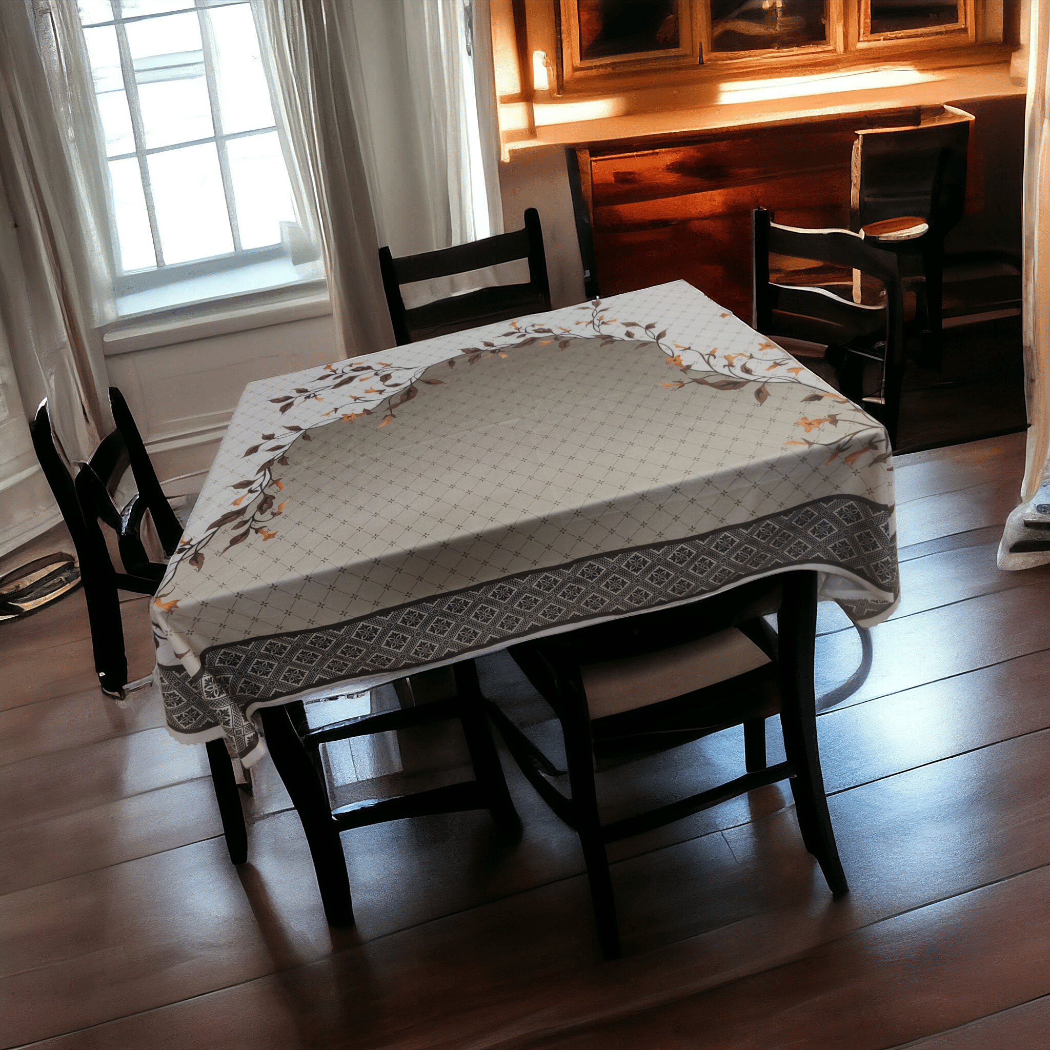     			mopak decor Embroidered Cotton 4 Seater Square Table Cover ( 147 x 97 ) cm Pack of 1 Cream