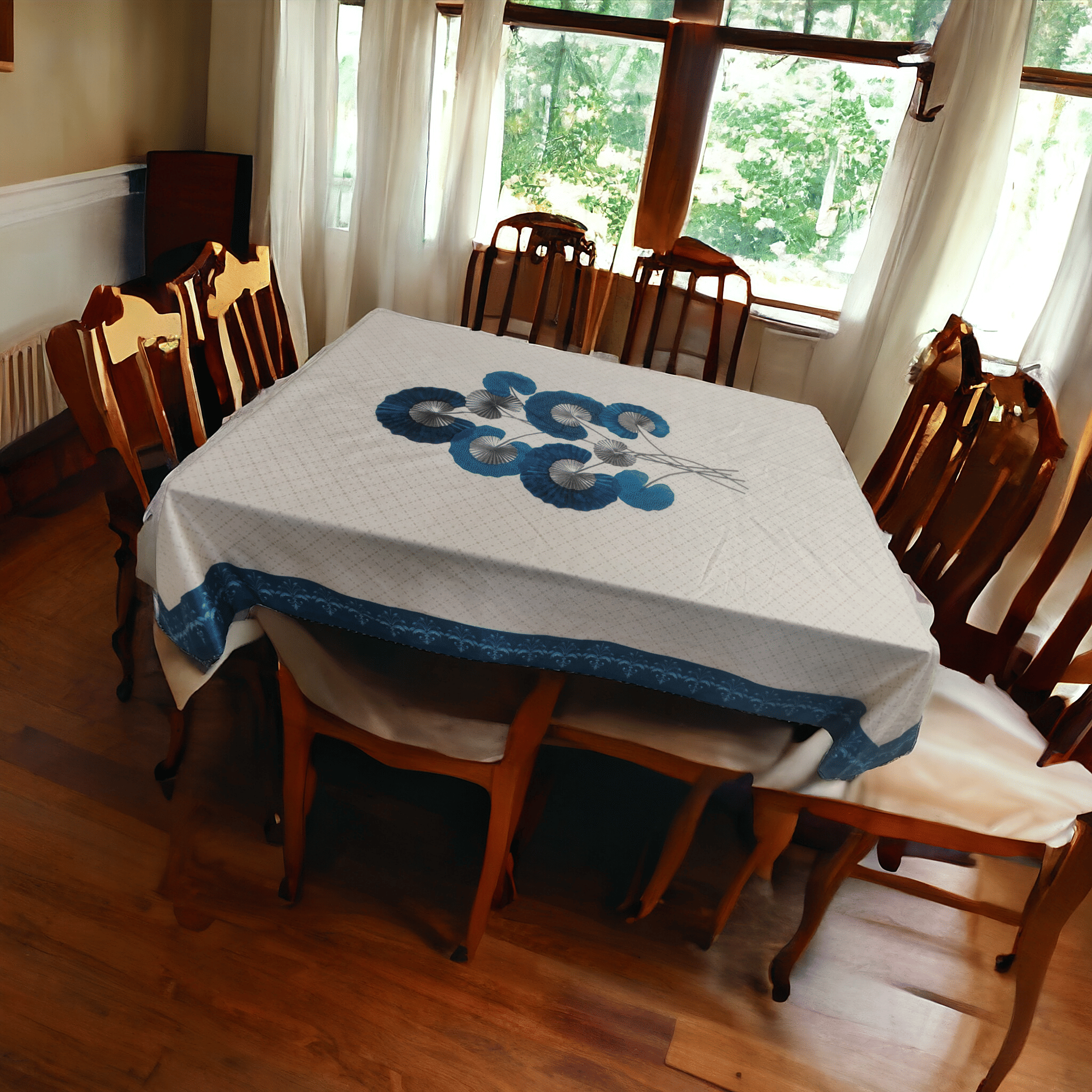 mopak decor Embroidered Cotton 4 Seater Square Table Cover ( 147 x 97 ) cm Pack of 1 Cream