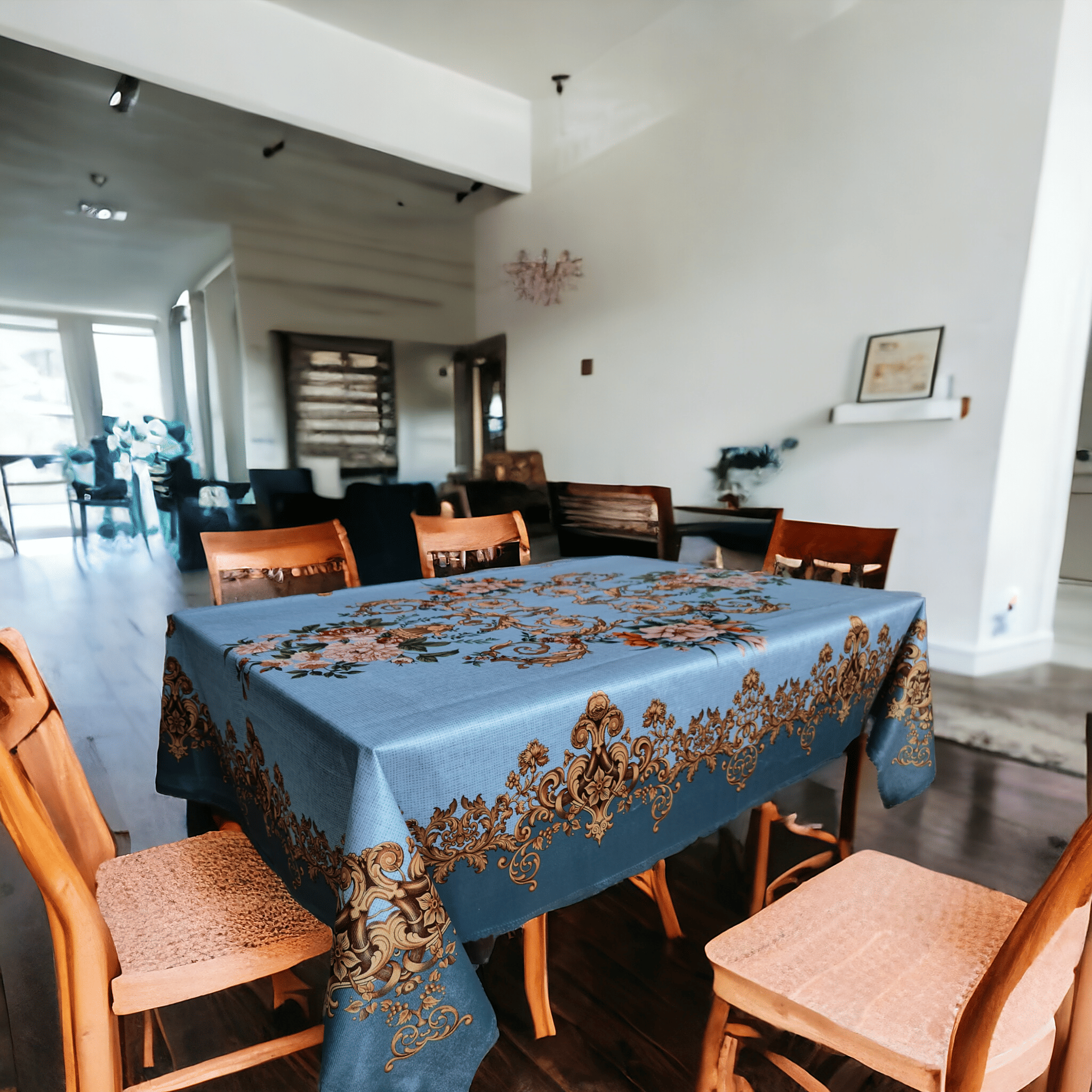     			mopak decor Embroidered Cotton 4 Seater Square Table Cover ( 147 x 97 ) cm Pack of 1 Blue