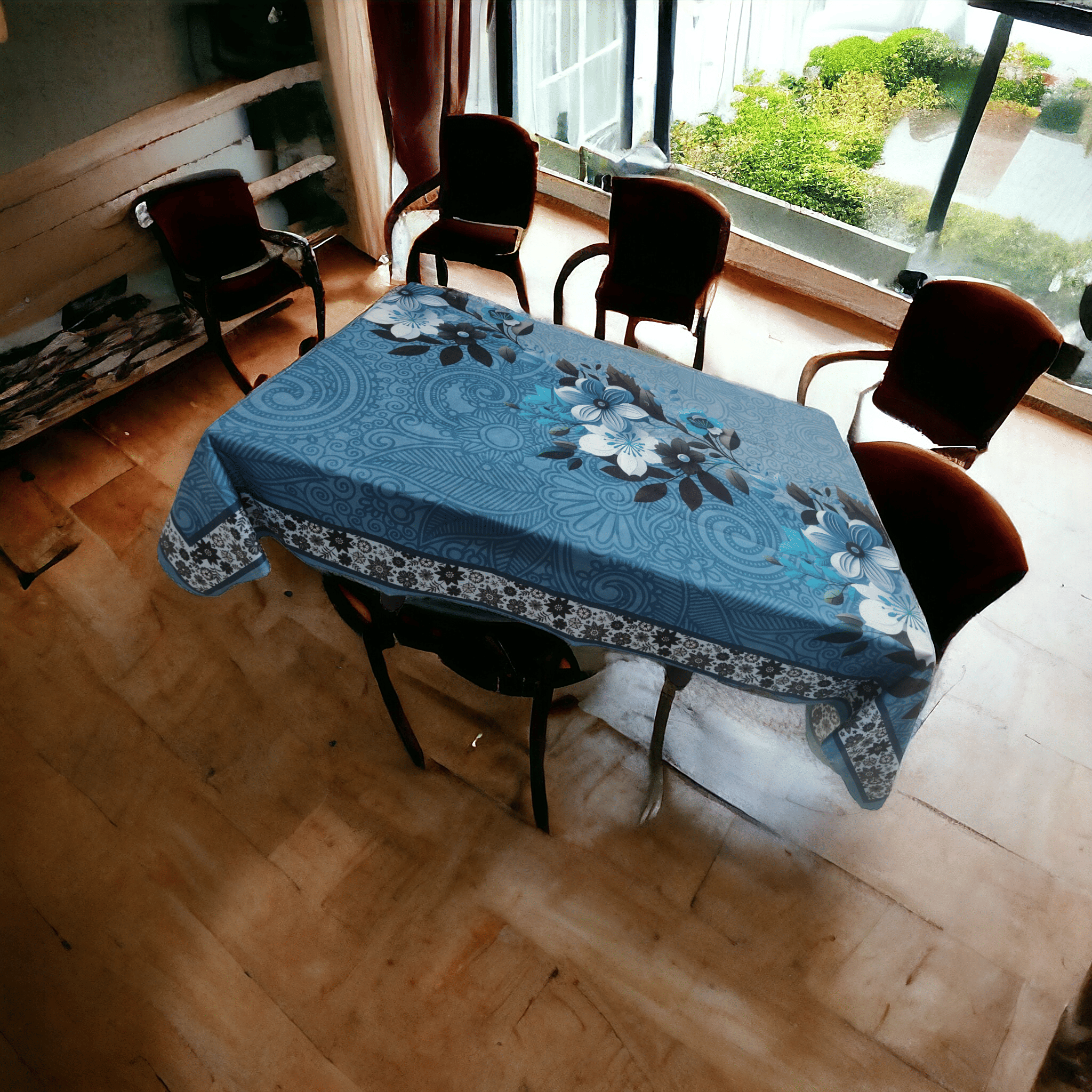    			mopak decor Embroidered Cotton 4 Seater Square Table Cover ( 147 x 97 ) cm Pack of 1 Blue