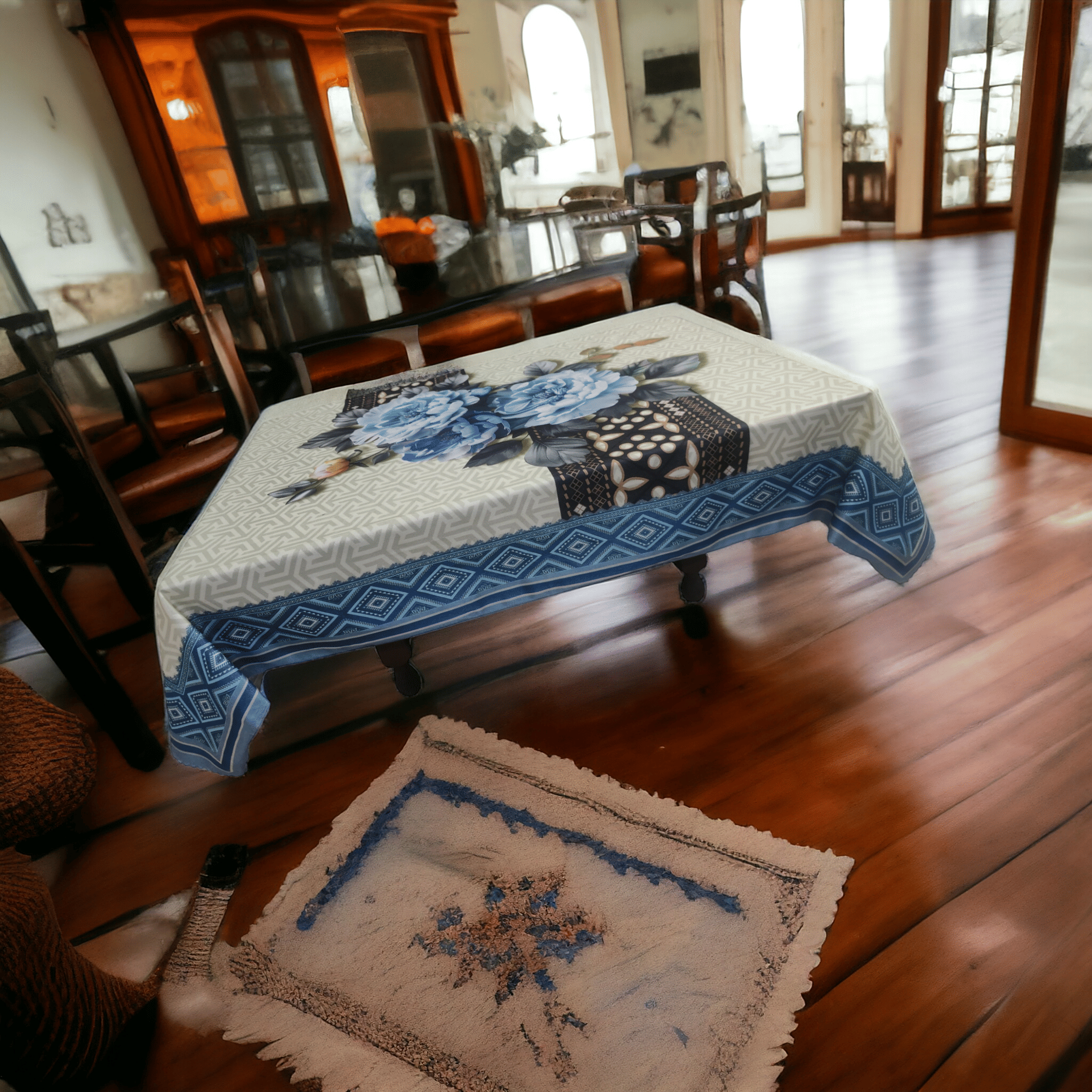 mopak decor Embroidered Cotton 4 Seater Square Table Cover ( 147 x 97 ) cm Pack of 1 Blue mopak decor Embroidered Cotton 4 Seater Square Table Cover ( 147 x 97 ) cm Pack of 1 Blue