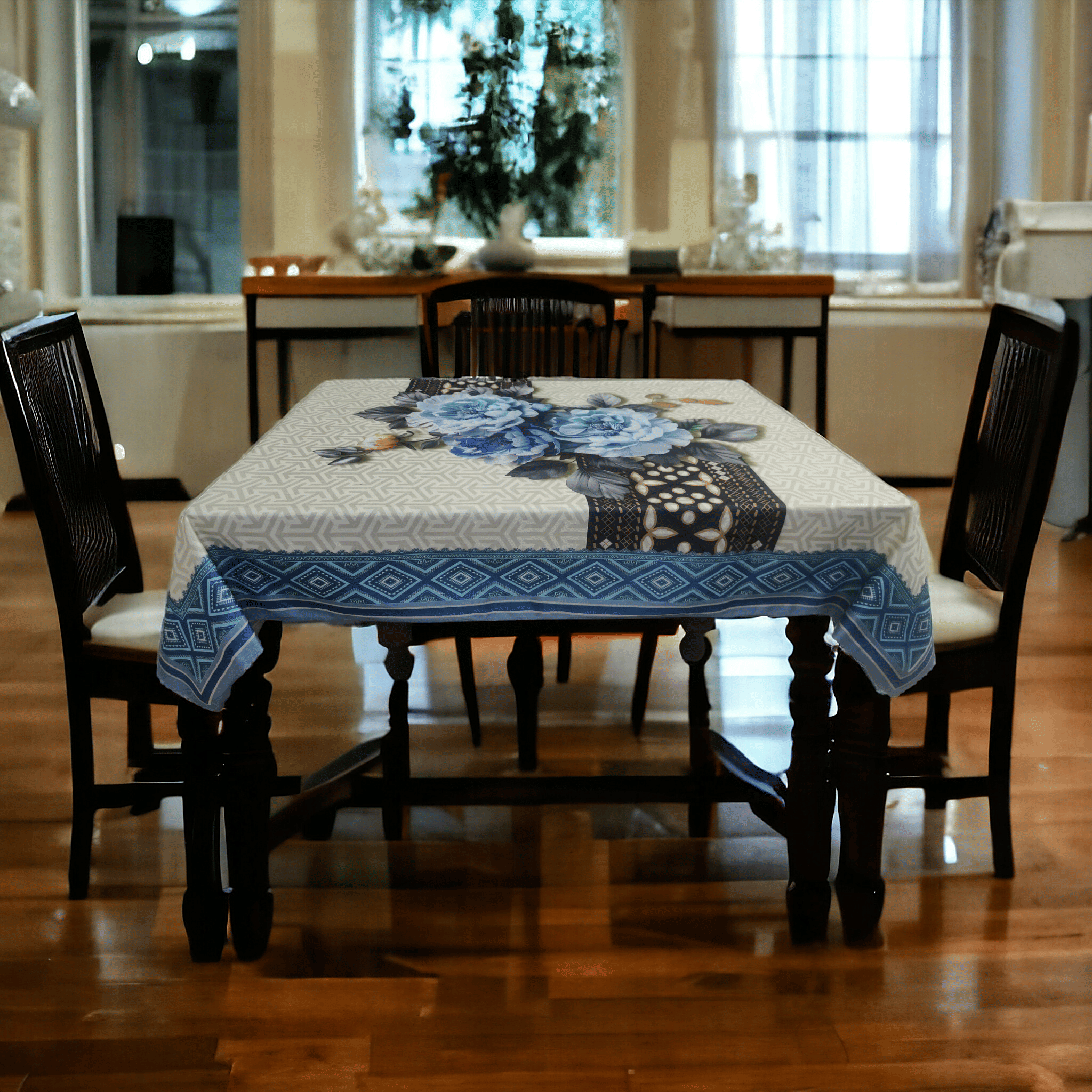 mopak decor Embroidered Cotton 4 Seater Square Table Cover ( 147 x 97 ) cm Pack of 1 Blue mopak decor Embroidered Cotton 4 Seater Square Table Cover ( 147 x 97 ) cm Pack of 1 Blue