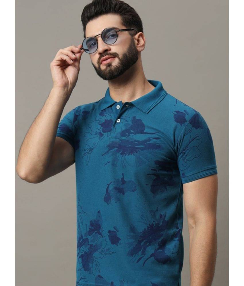 ADORATE Pack of 1 Cotton Blend Regular Fit PRINTED Half Sleeves Men's Polo T Shirt ( Blue ) ADORATE Pack of 1 Cotton Blend Regular Fit PRINTED Half Sleeves Men's Polo T Shirt ( Blue )