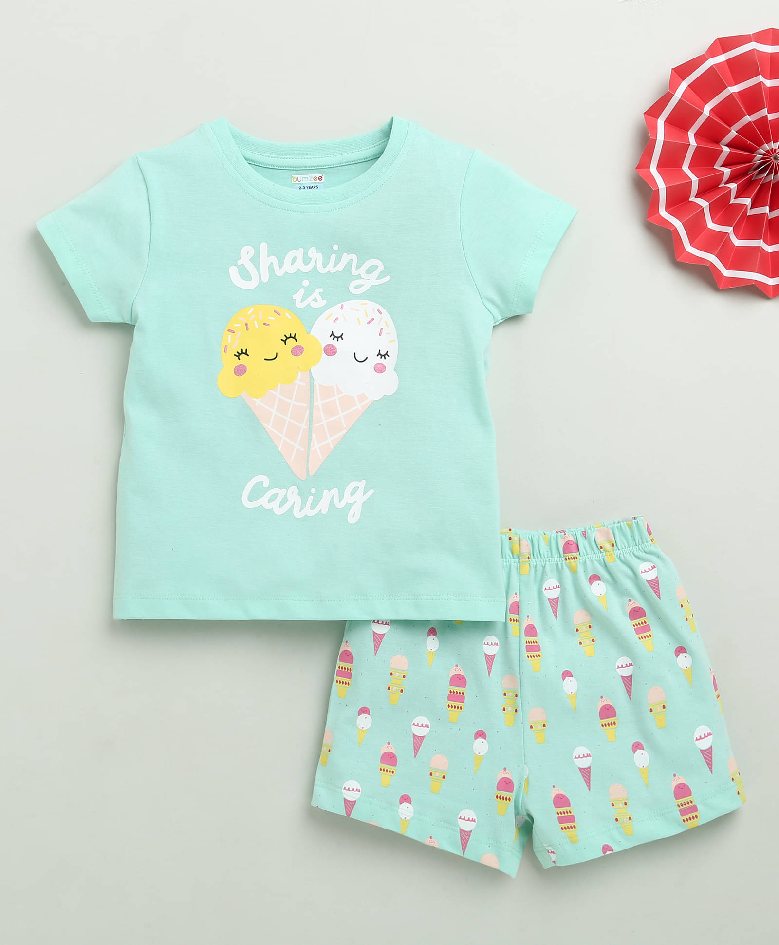 BUMZEE Pack of 1 Baby Girls Cotton T-Shirt & Shorts ( Mint Green )     			BUMZEE Pack of 1 Baby Girls Cotton T-Shirt & Shorts ( Mint Green )