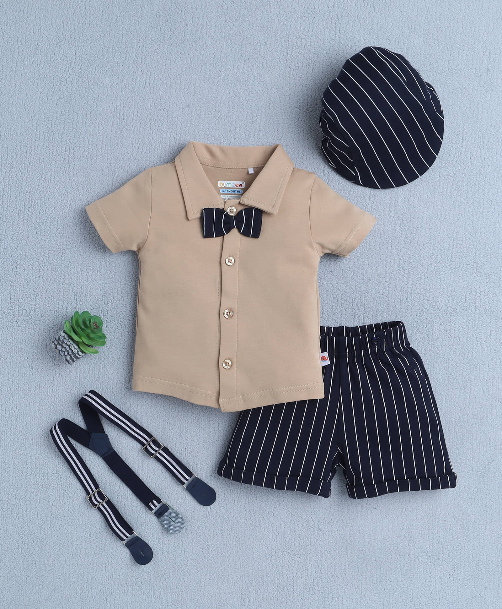     			BUMZEE Pack of 1 Boys Cotton Shirt & Shorts Set ( Beige )