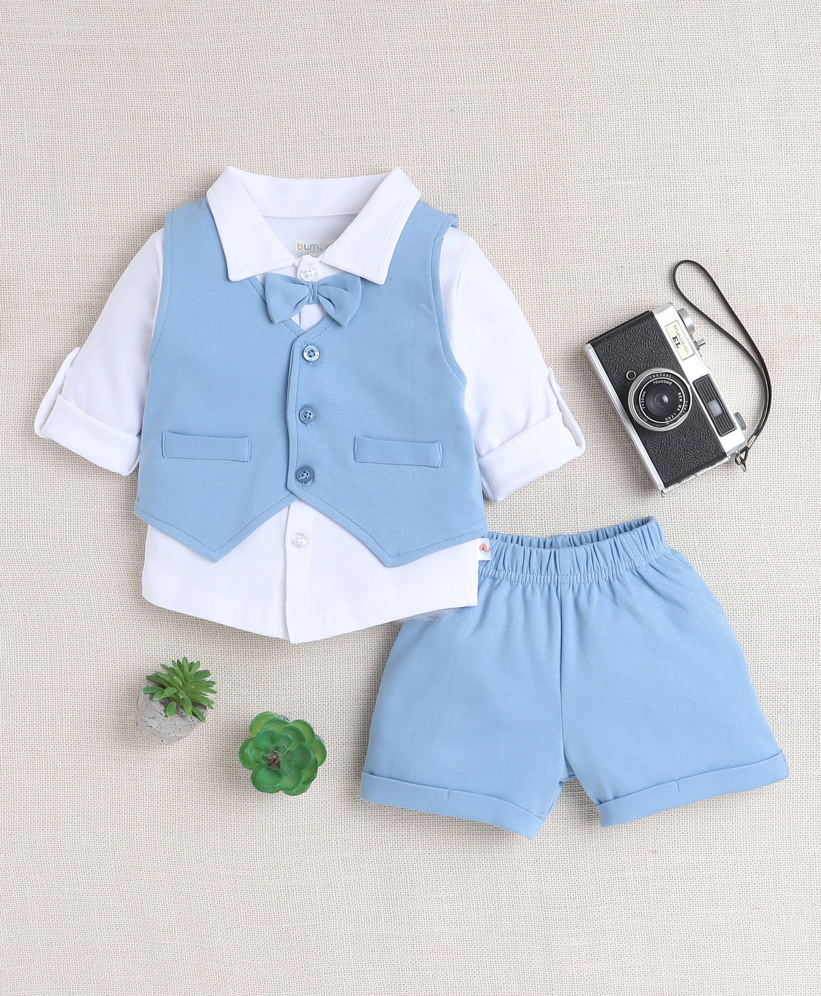     			BUMZEE Pack of 1 Boys Cotton Shirt & Shorts Set ( Blue )