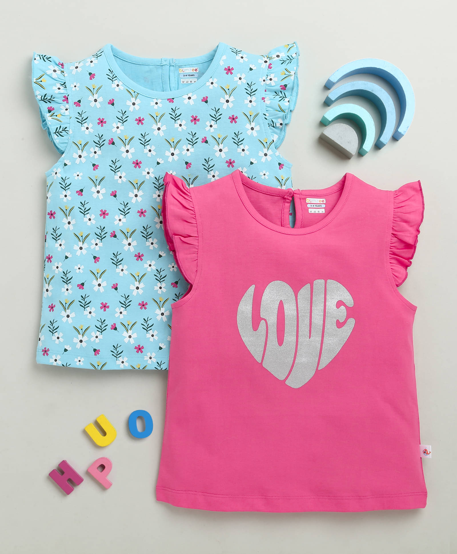     			BUMZEE Pack of 2 Baby Girls 100% Cotton Top ( Blue )