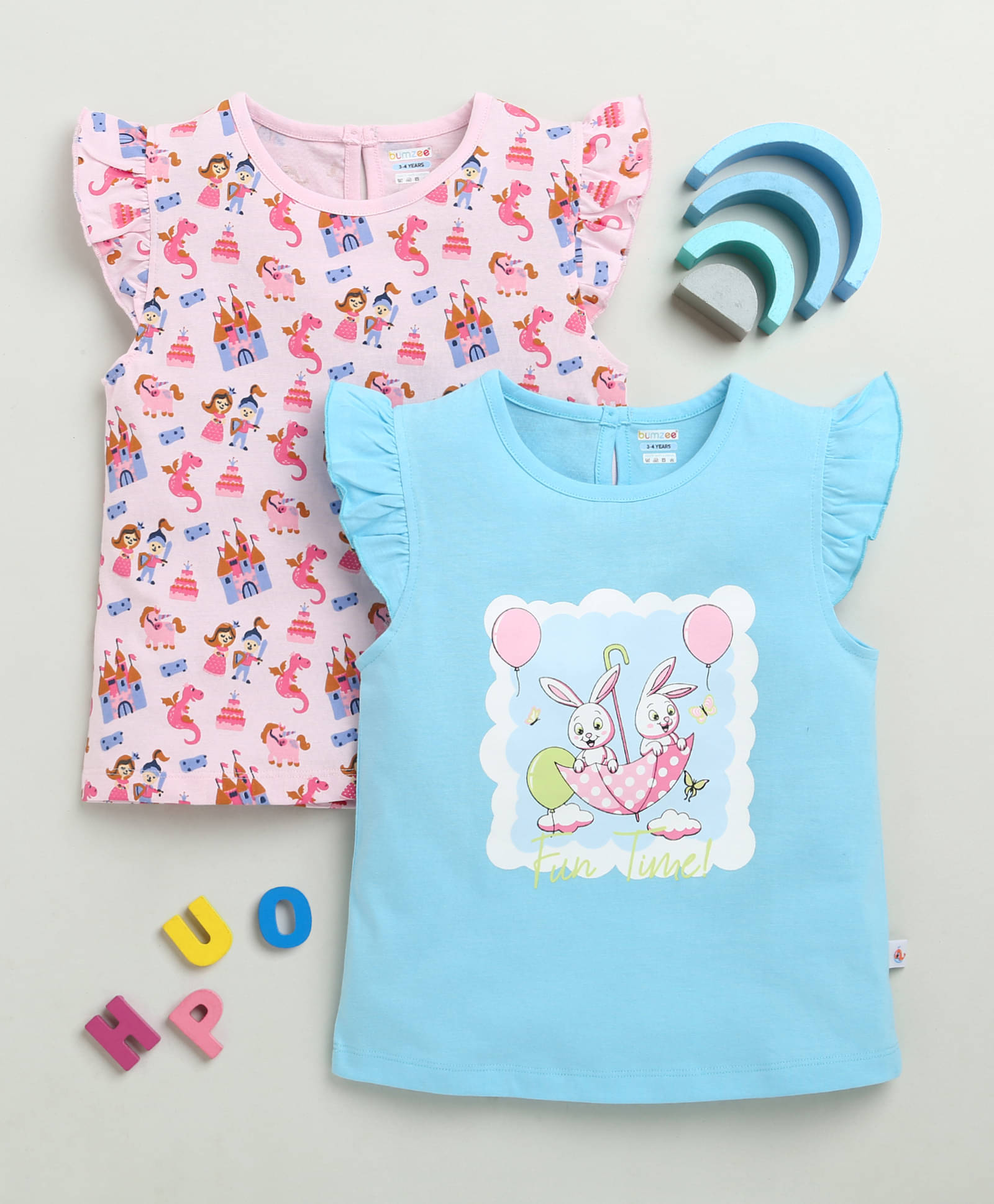     			BUMZEE Pack of 2 Girls 100% Cotton Top ( Blue )
