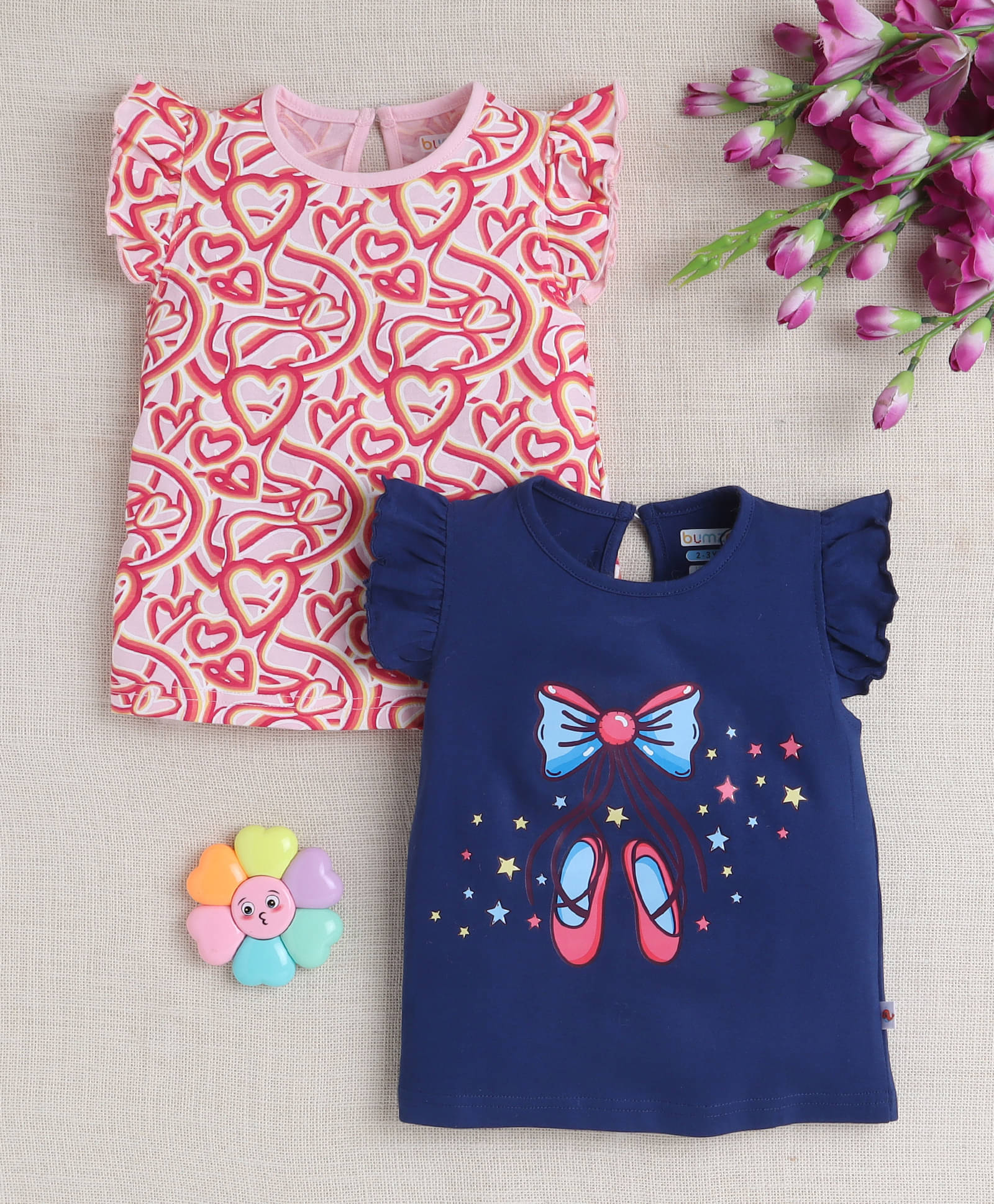     			BUMZEE Pack of 2 Girls 100% Cotton T-Shirt ( Navy Blue )