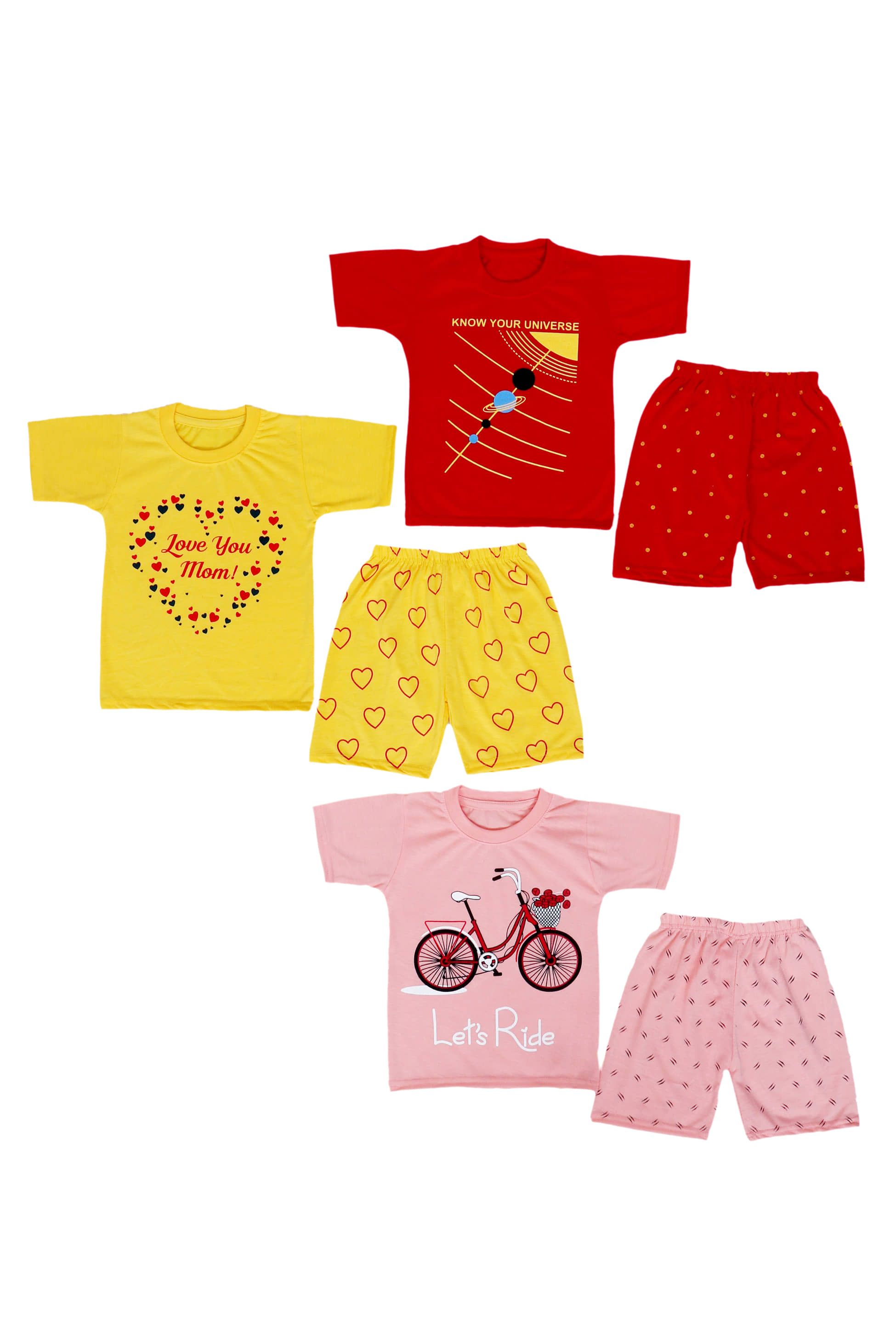 DIAMOND EXPORTER Pack of 3 Boys Satin T-Shirt & Shorts Set ( Multicolor )