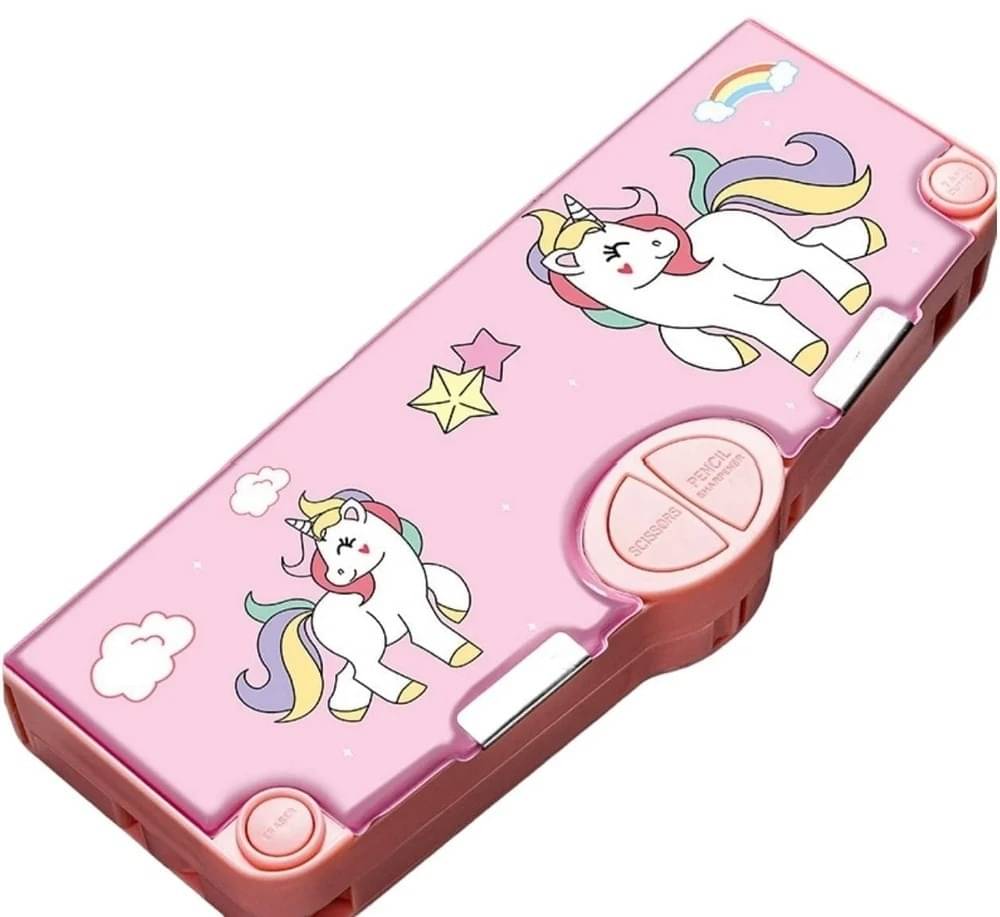     			ECLET 1 Unicorn Size Plastic Unicorn Theme Multi-Functional, School Pencil Modern Geometry Box with Accessories | Gifts for Kids (Plastic, Pink)