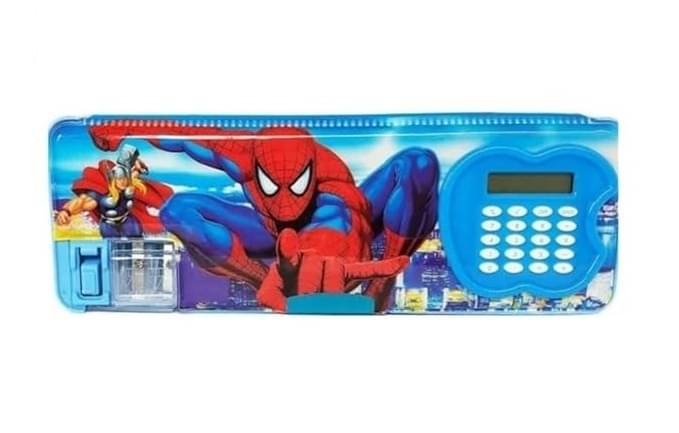     			ECLET Multipurpose Pencil Box with Calculator & Dual Sharpner Spiderman Art Plastic Pencil Box (Set of 1, Blue)