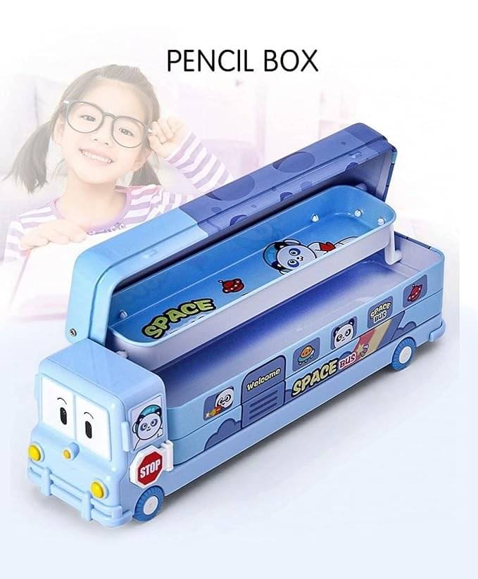     			Eclet Bus Pencil Geometry Box Stationery Moving Tyres & Sharpener School RANDOM DESIGN Bus Truck Art Metal Pencil Box  (Set of 1, Blue, Dark Blue, Light Green, Multicolor)