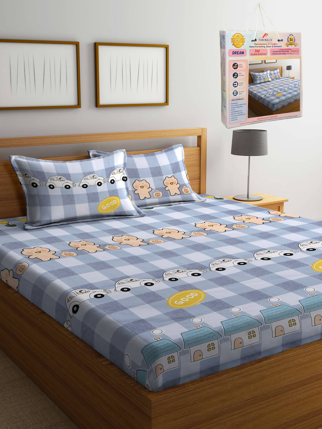     			FABINALIV Poly Cotton 1 Double Bedsheet with 2 Pillow Covers ( Multicolor )