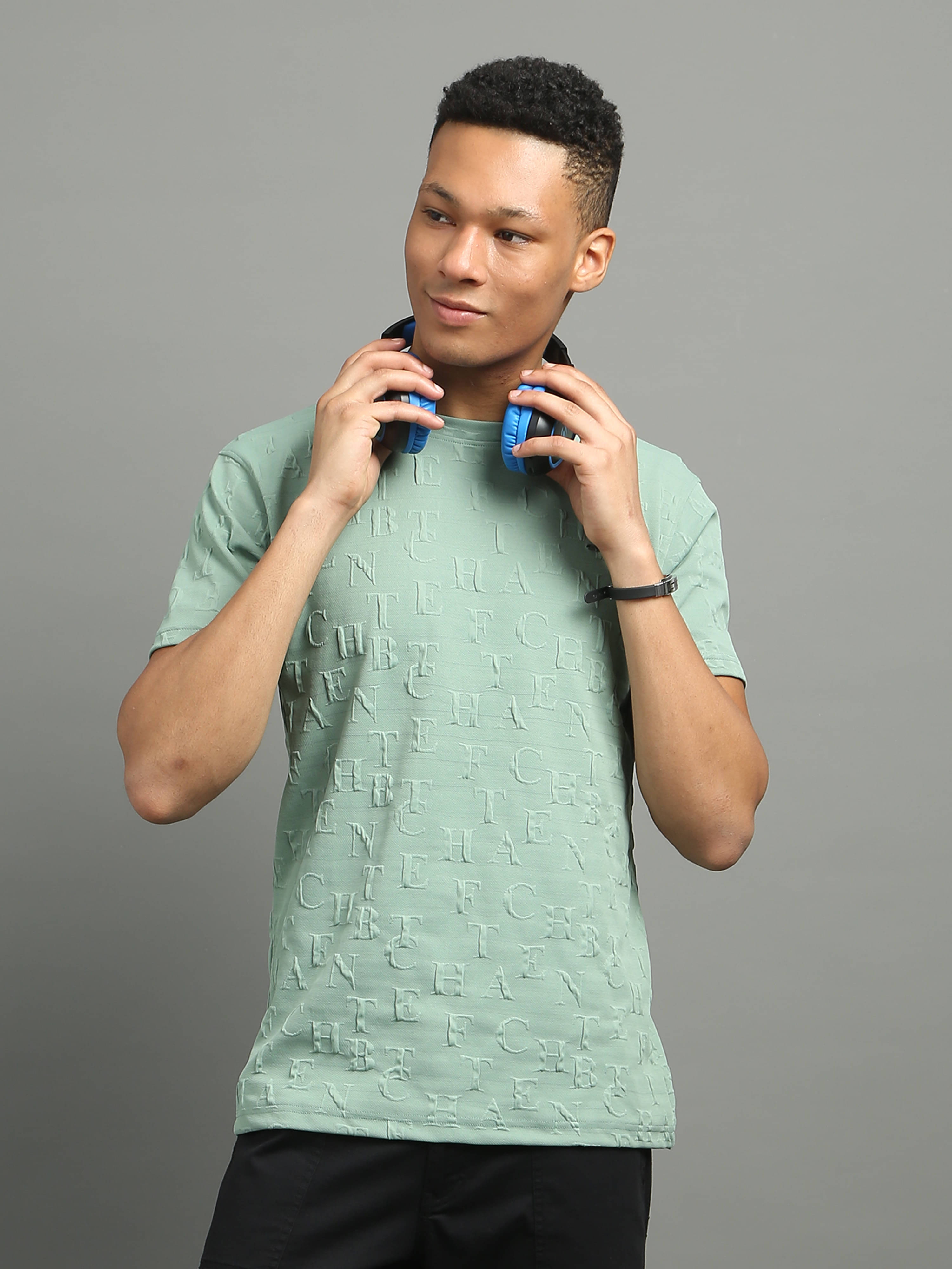     			FROSEN FOX Polyester Regular Fit Self Design Half Sleeves Men's Round T-Shirt - Light Green ( Pack of 1 )