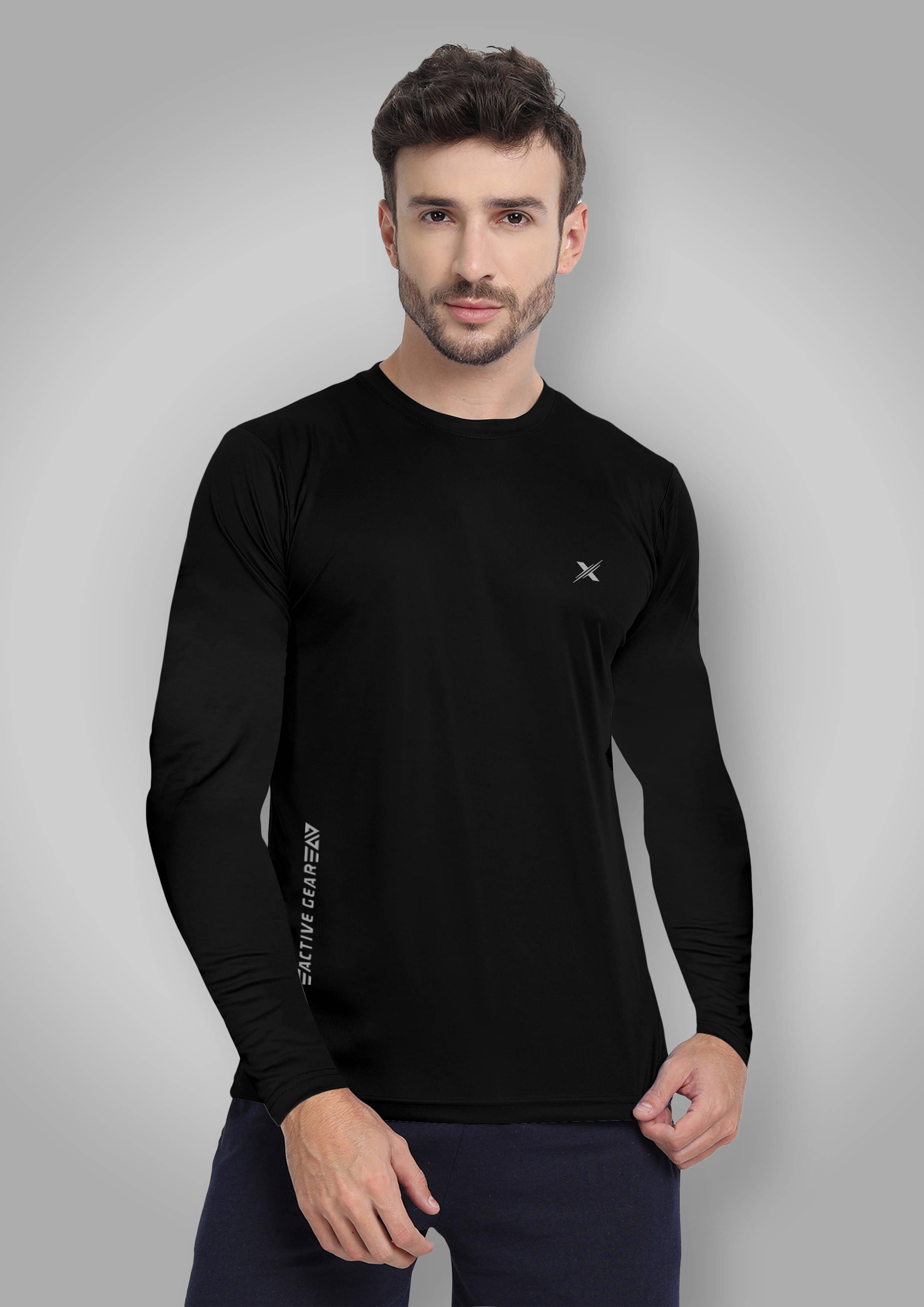     			FTX Polyester Regular Fit Printed Full Sleeves Men's Round T-Shirt - Black ( Pack of 1 )