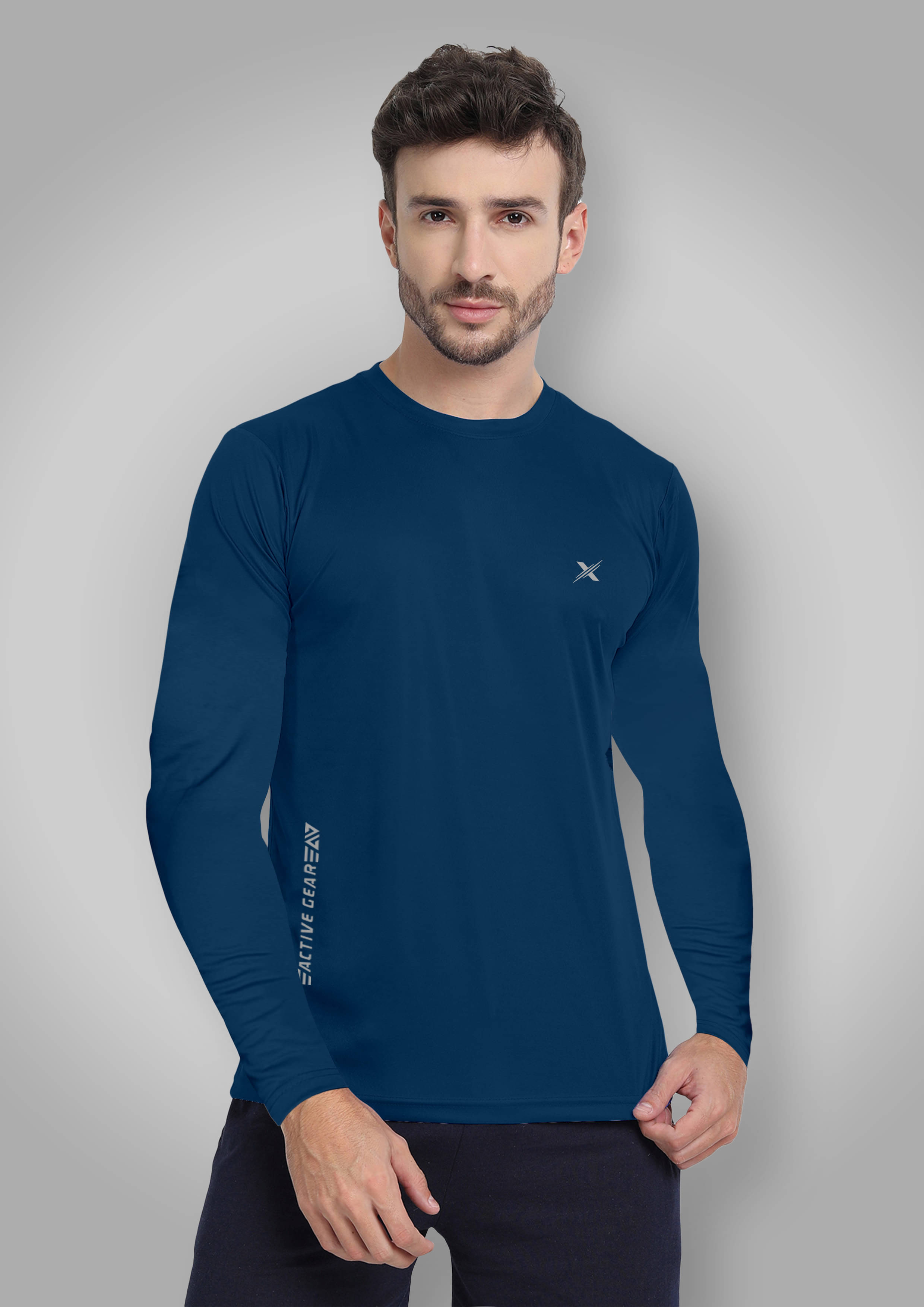     			FTX Polyester Regular Fit Printed Full Sleeves Men's Round T-Shirt - Navy Blue ( Pack of 1 )