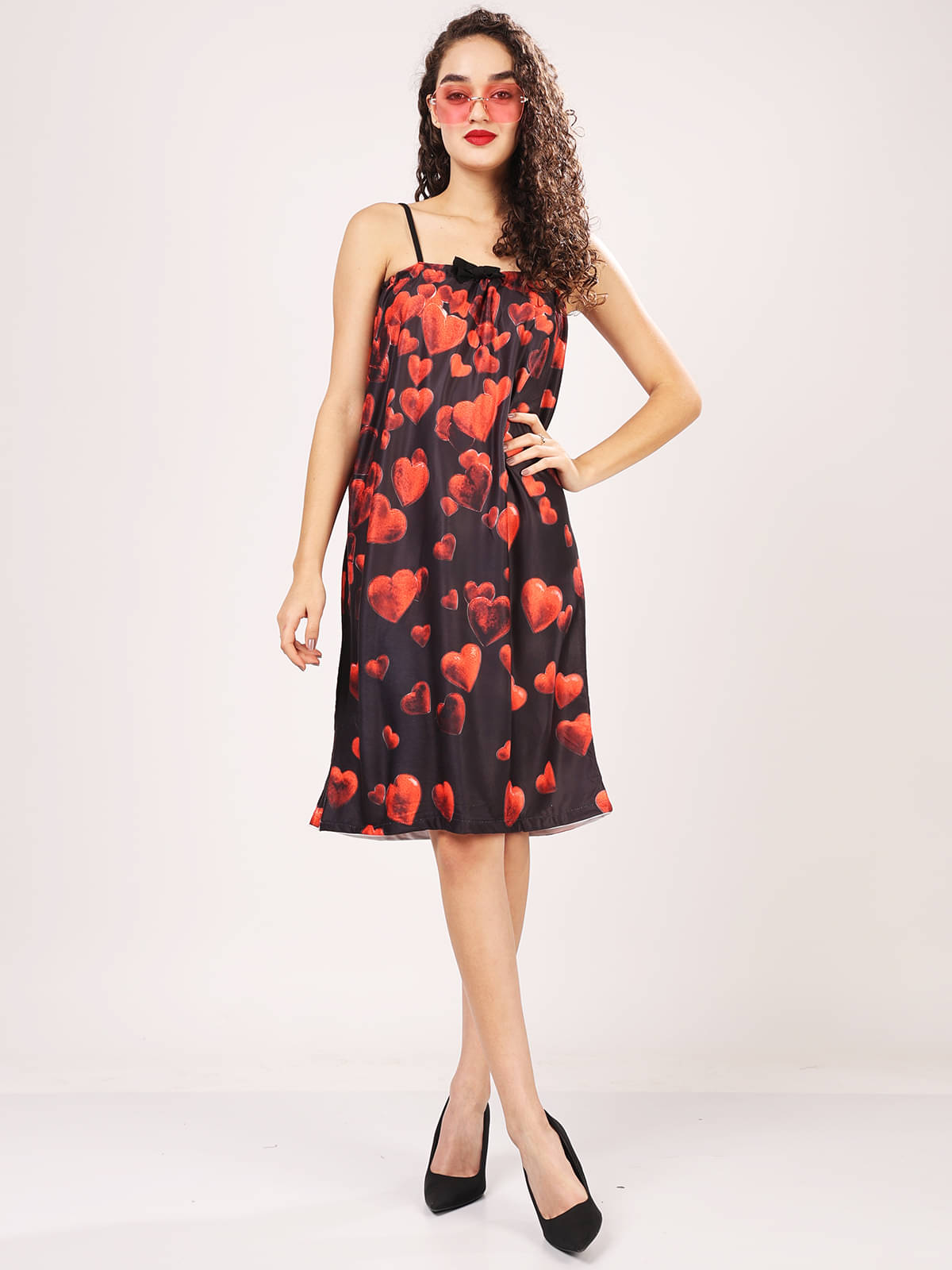     			Finian Women Cotton Blend Printed Fit & Flare Dress ( Black )